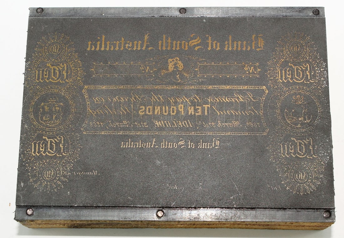 Bank of South Australia 1860 - 1880 £10 (Adelaide) Miniature Printing Plate c.1973-4 - 2