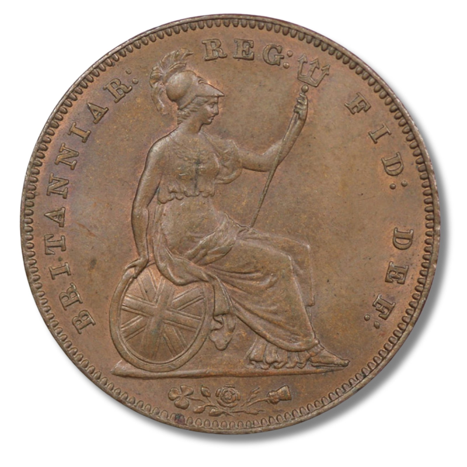 Great Britain 1854 Penny, Plain Trident, Choice Uncirculated with plenty of Red: Victoria Medium Coins, Monies & Stamps