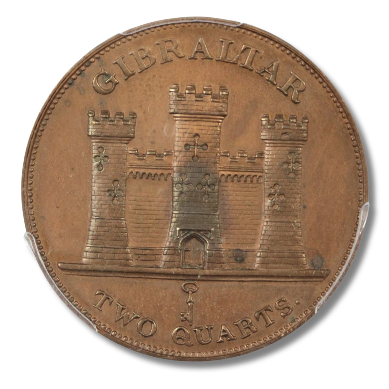 Gibraltar 1861 2 Quarts Proof, PCGS PR61 RB (Pop 1) (1 of 2)
