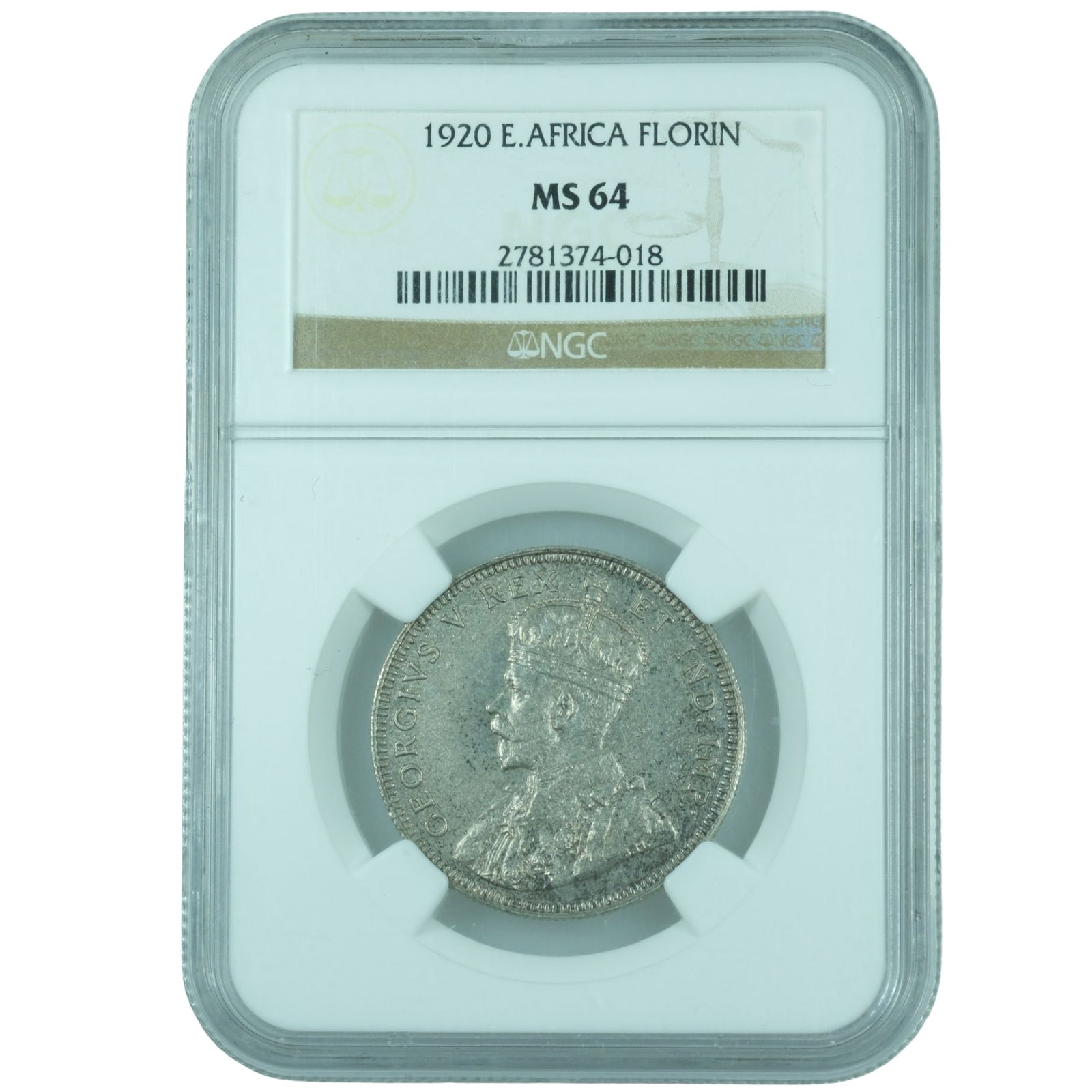 East Africa (British) 1920 (A?) Two Shilling NGC MS64: Highest graded NGC MS66 & PCGS MS64. Struck by the London Mint on a recommissioned die with a partially removed 'A' for 'Ackroyd & Best, Morley'. Medium Coins, Monies & Stamps Provenance Ex Robert Cli