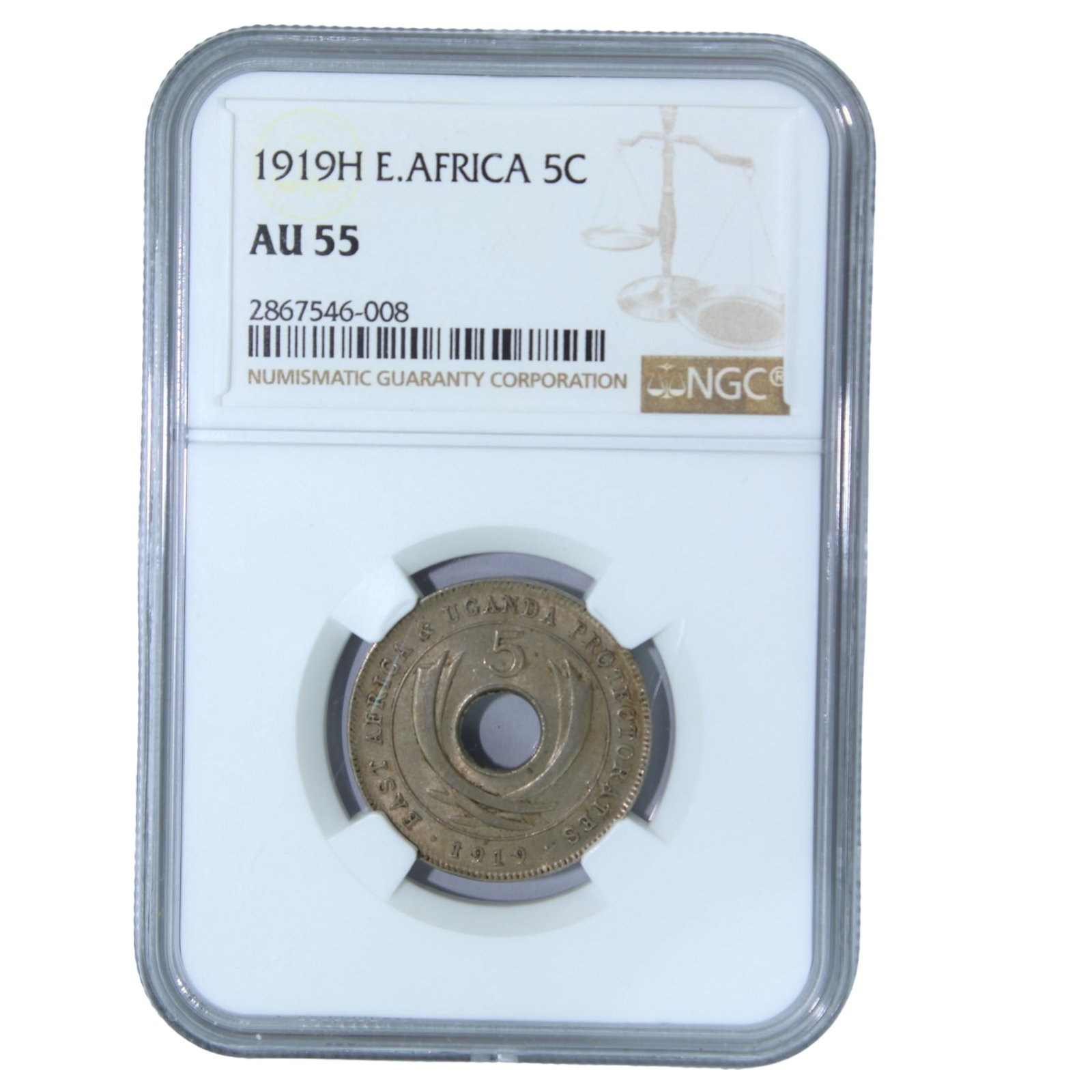 East Africa (British) 1919 H Five Cent, NGC AU55 (1) (1 of 3)