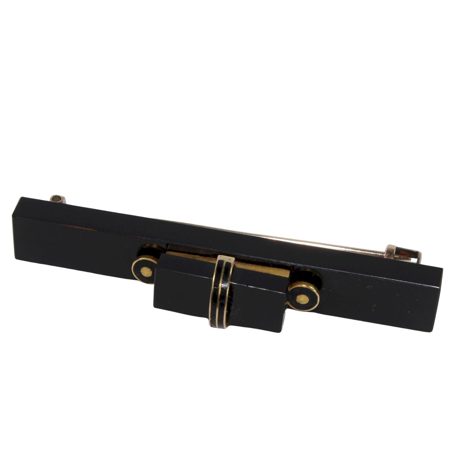 Art Deco Bar Brooch in Black Onyx and 14ct Yellow Gold (1 of 2)