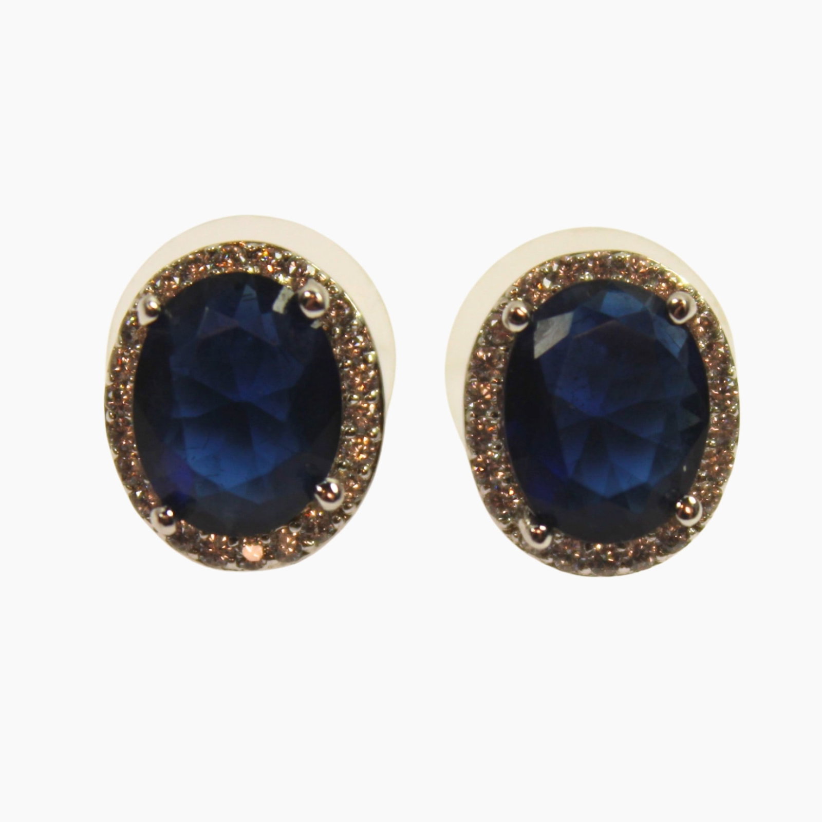 'Contessa' Faux Sapphire Earrings in Sterling (925) Silver (Pair): . Medium Earrings