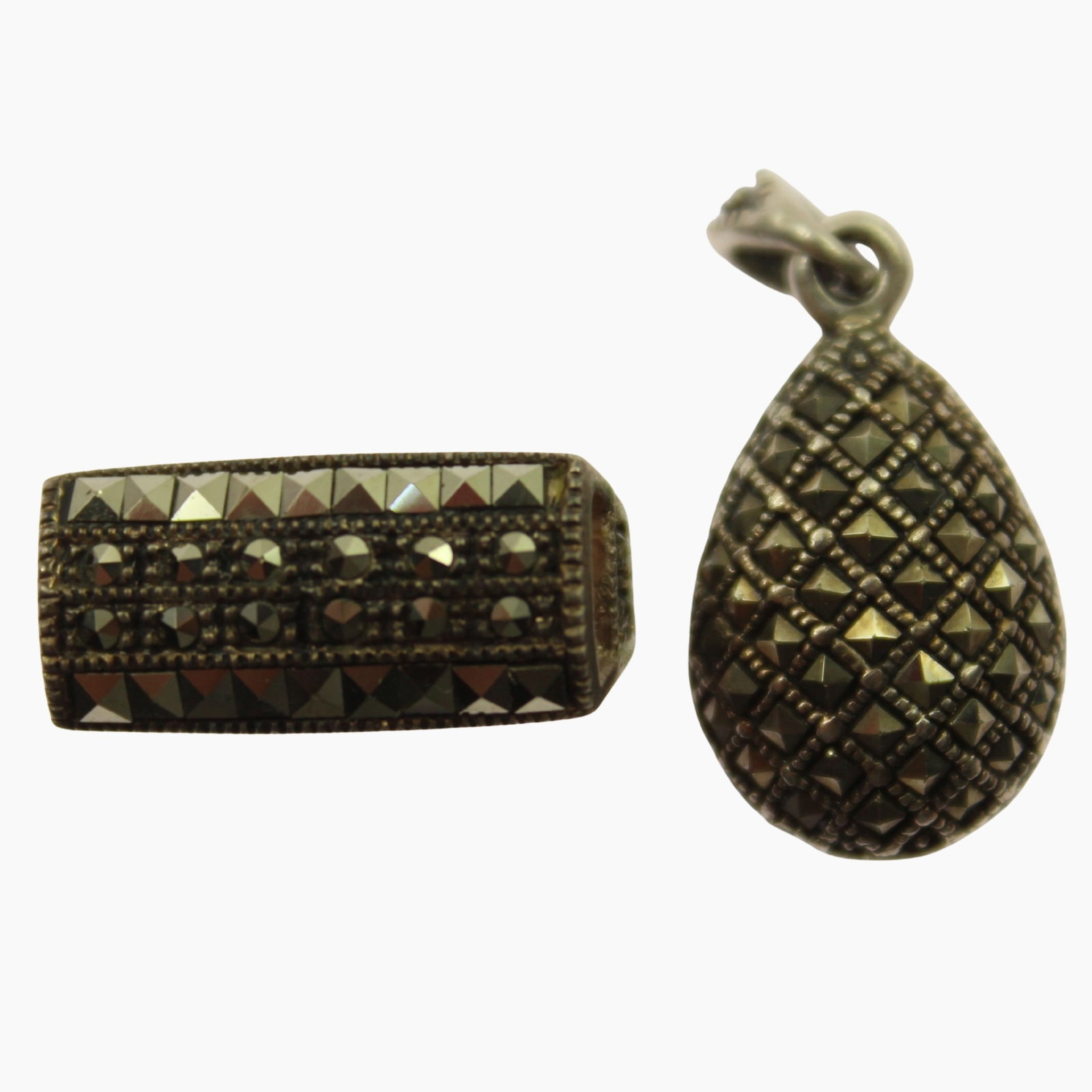 Marcasite Ring in Brushed Sterling (925) Silver with complementary Pendant (2 pieces): . Size Ring size J : Combined ASW 0.30 Troy oz Medium Ring & Pendants
