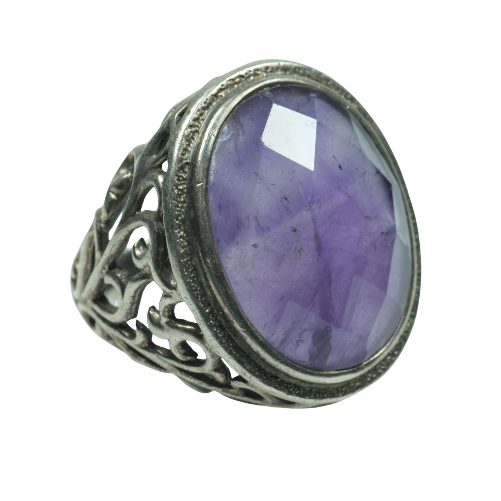 Large faceted Amethyst Ring in stylish Sterling (925) Silver (1 of 3)