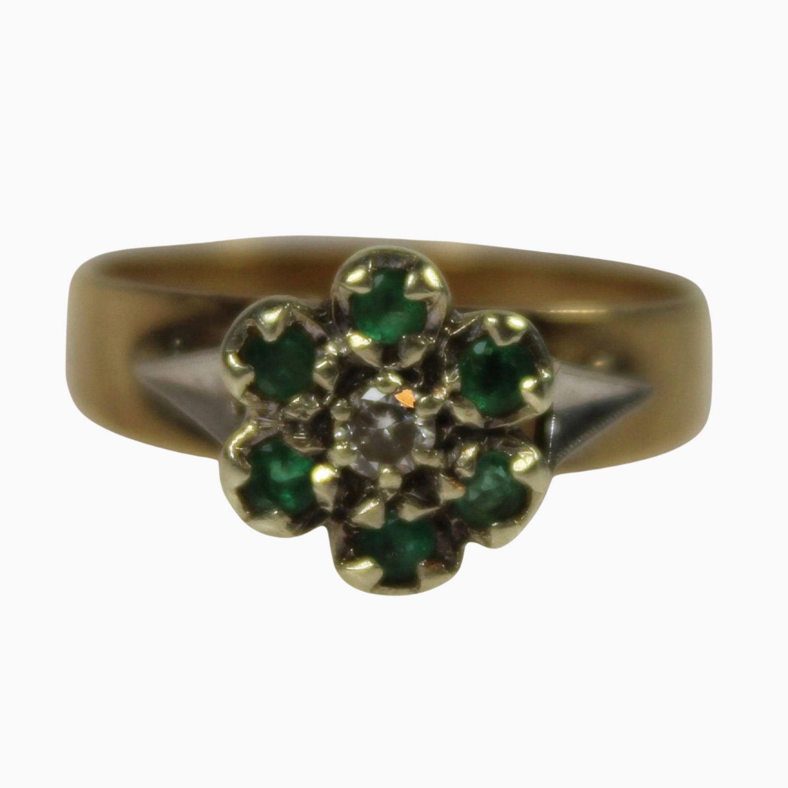 Daisy Pattern Emerald & Diamond Ring in 9ct Yellow Gold (1 of 3)