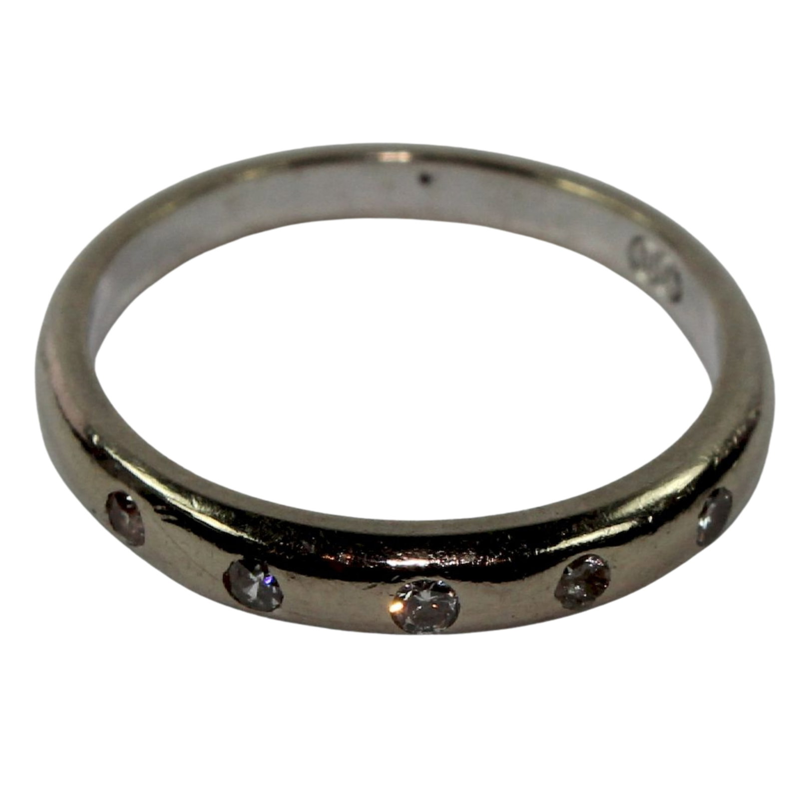 Diamond-studded 18ct White Gold Band: . Size Size N : Total weight 3.21gms Medium Rings