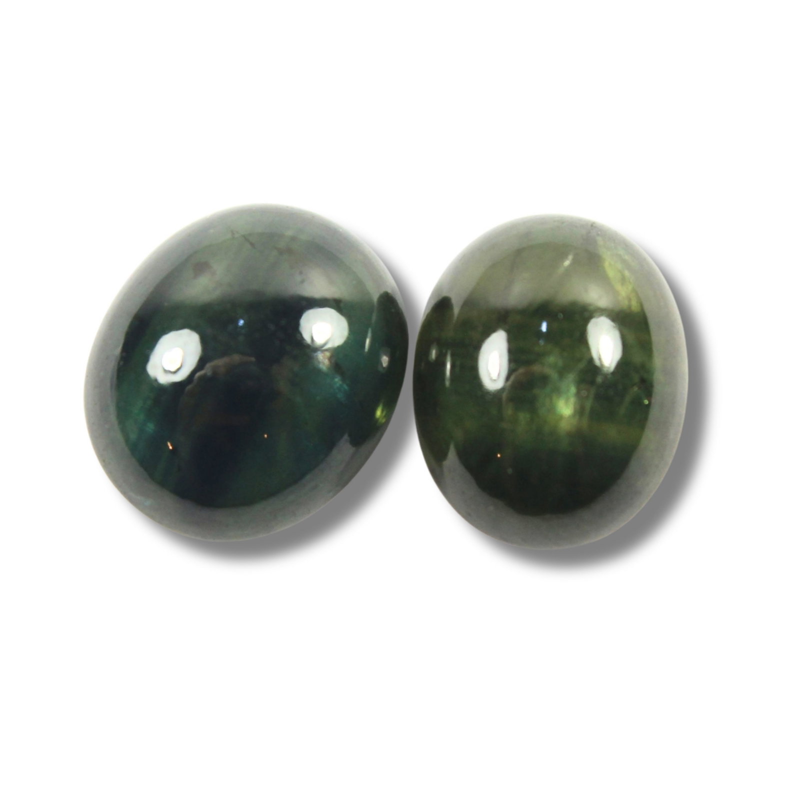 Matched Pair of Cabochon Sapphires (2): Suit Jewellery making Size Combined 18.25 carats Medium Loose Stones & Beads Exhibited Sapphires
