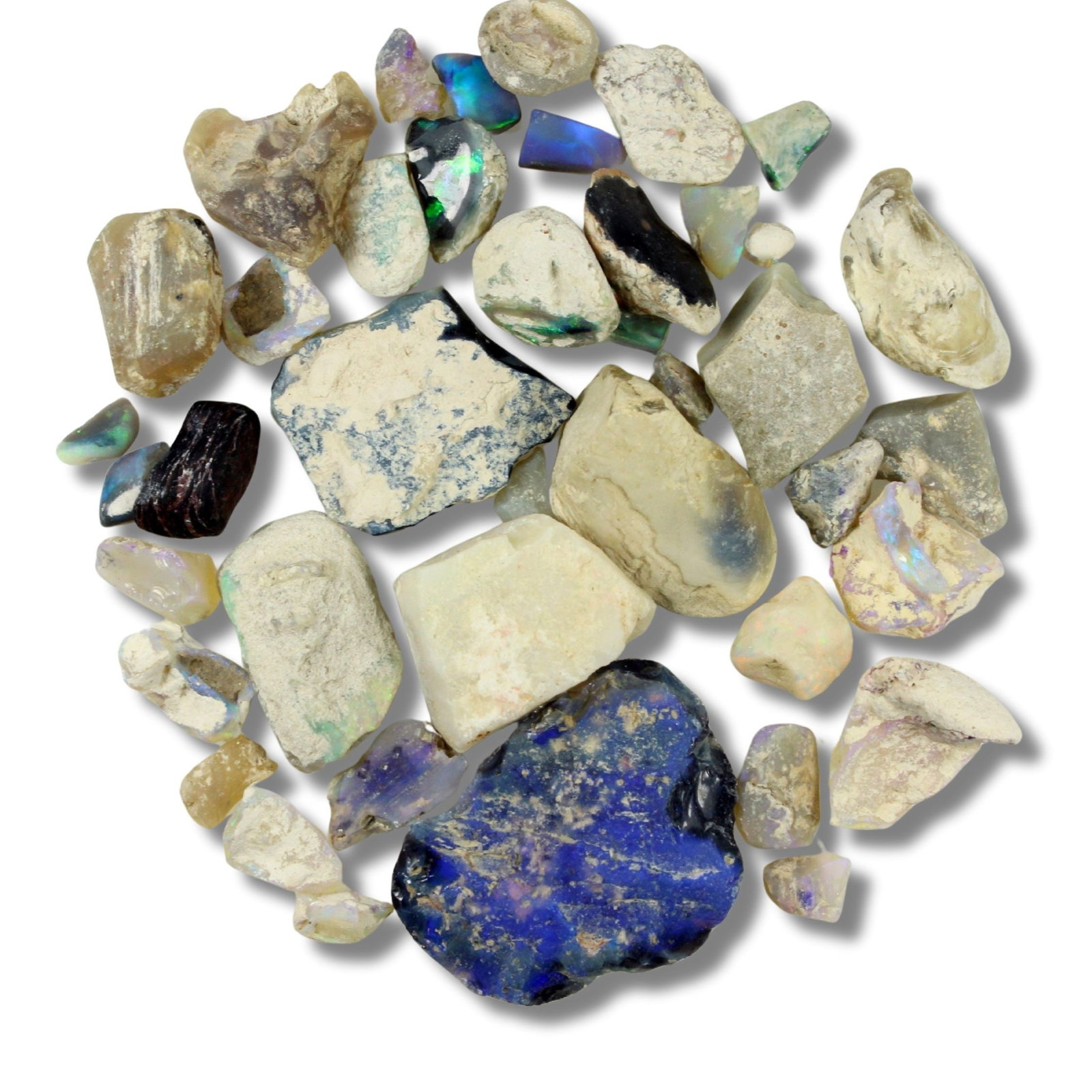 Rough Opal-bearing Rocks: . Size Total weight 39.9gms Medium Loose Stones & Beads Exhibited Opal