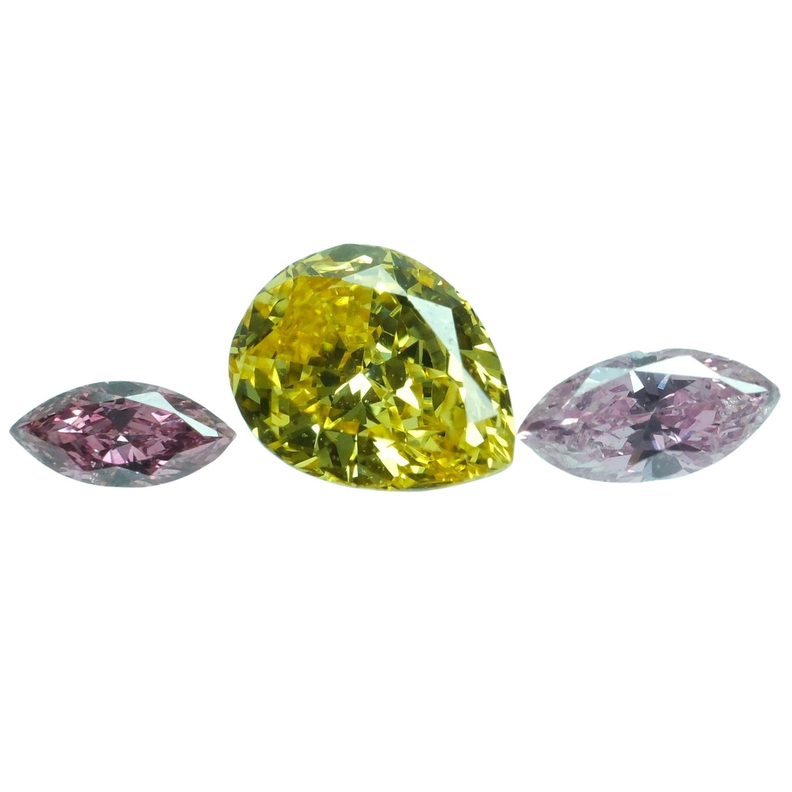 Marquise-cut Fancy Intense Pink (2) & Pear-cut Fancy Intense Yellow Diamonds (3 items) (1 of 6)