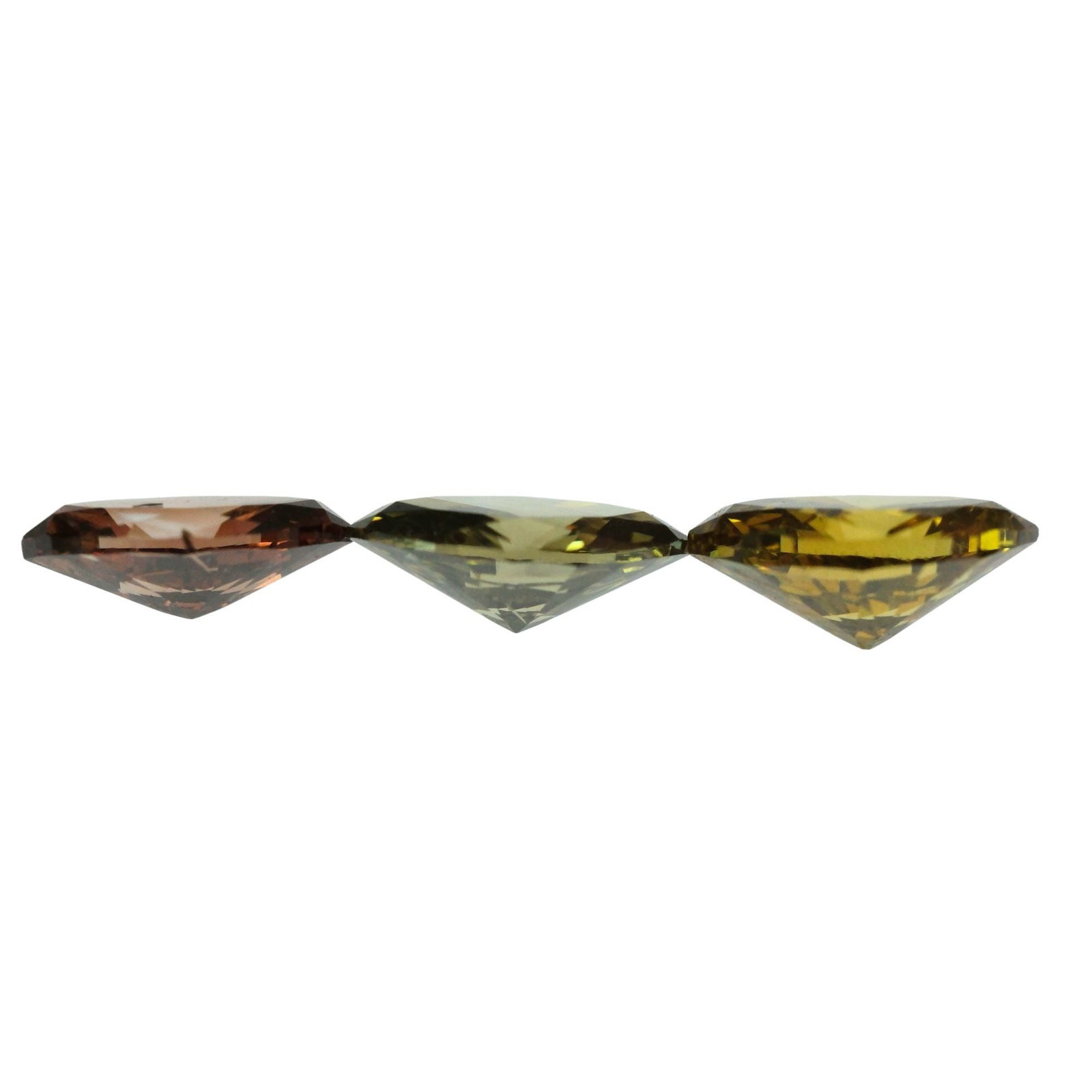 Marquise-cut Fancy Deep Pinkish Orange, Green & Yellow Diamonds (3 items) (1 of 7)