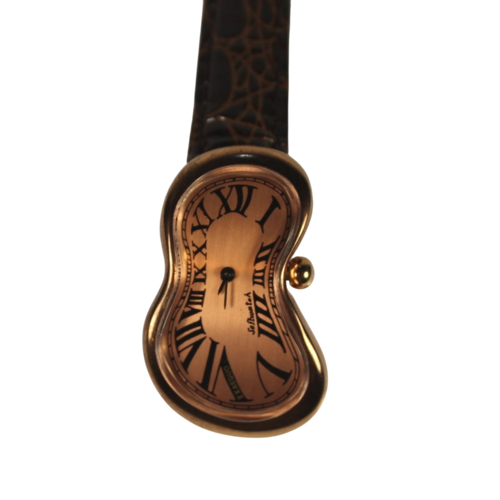 Original Salvador Dali 'Soft Watch' with Rose Gold-plated Case by Exaequo, circa early 1990's: Series 2. As new in Box and very collectable. The makers of this watch did not get permission from the Dali estate to appropriate his design and were forced to stop making these watches in the 1990's