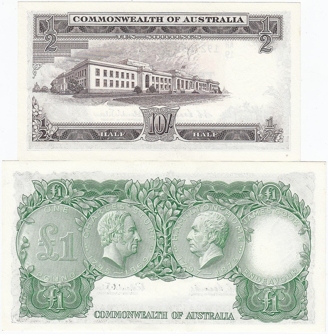 Australia 'Coombs - Wilson' Reserve 10/- & £1 (1961), Uncirculated OPQ (2 notes) - 2