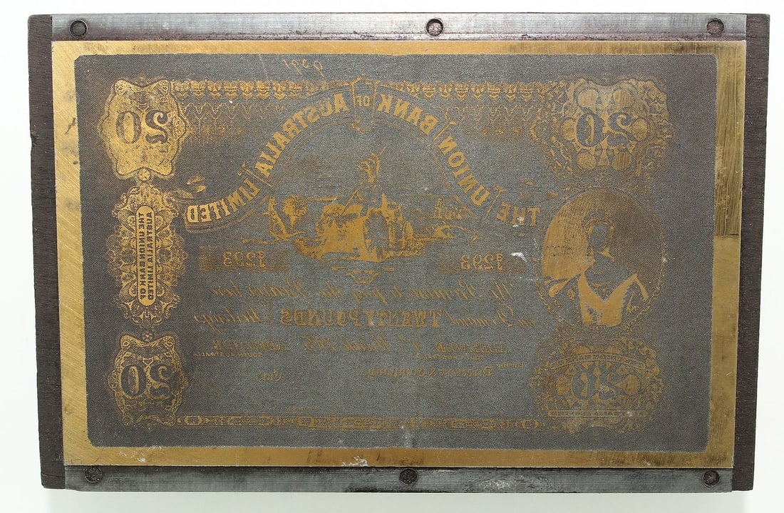 Union Bank of Australia 1905 - 1910 £20 (Adelaide) Miniature Printing Plate c.1973-4 - 2