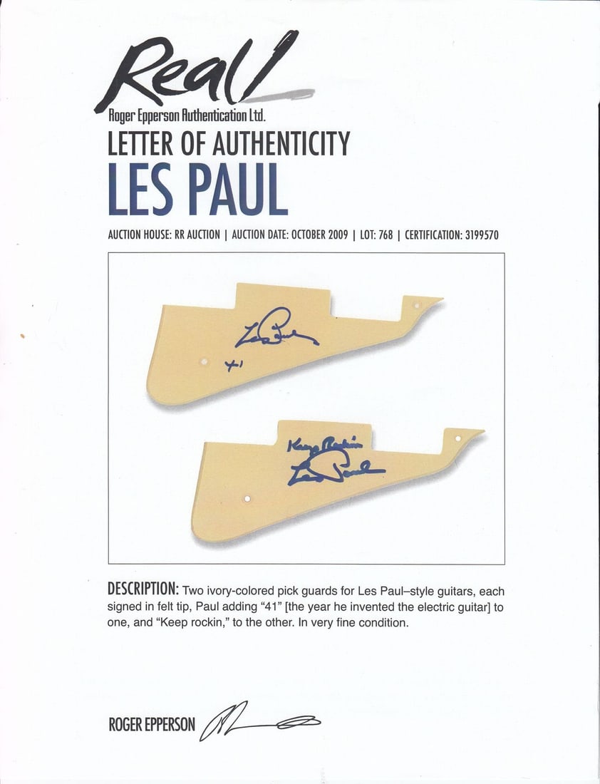 Les Paul signatures of two plastic Guitar Pickguards (2 items) - 2