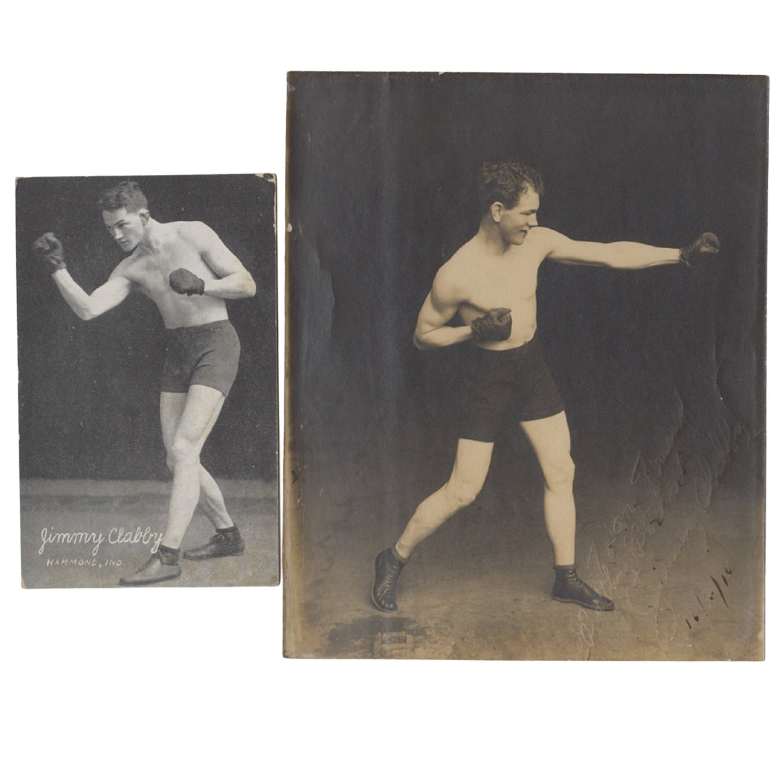 Boxing 'Jimmy Clabby' Signed Photograph dated 16/8//14 with1921 Promotional Postcard 1921 (2 items) (1 of 2)