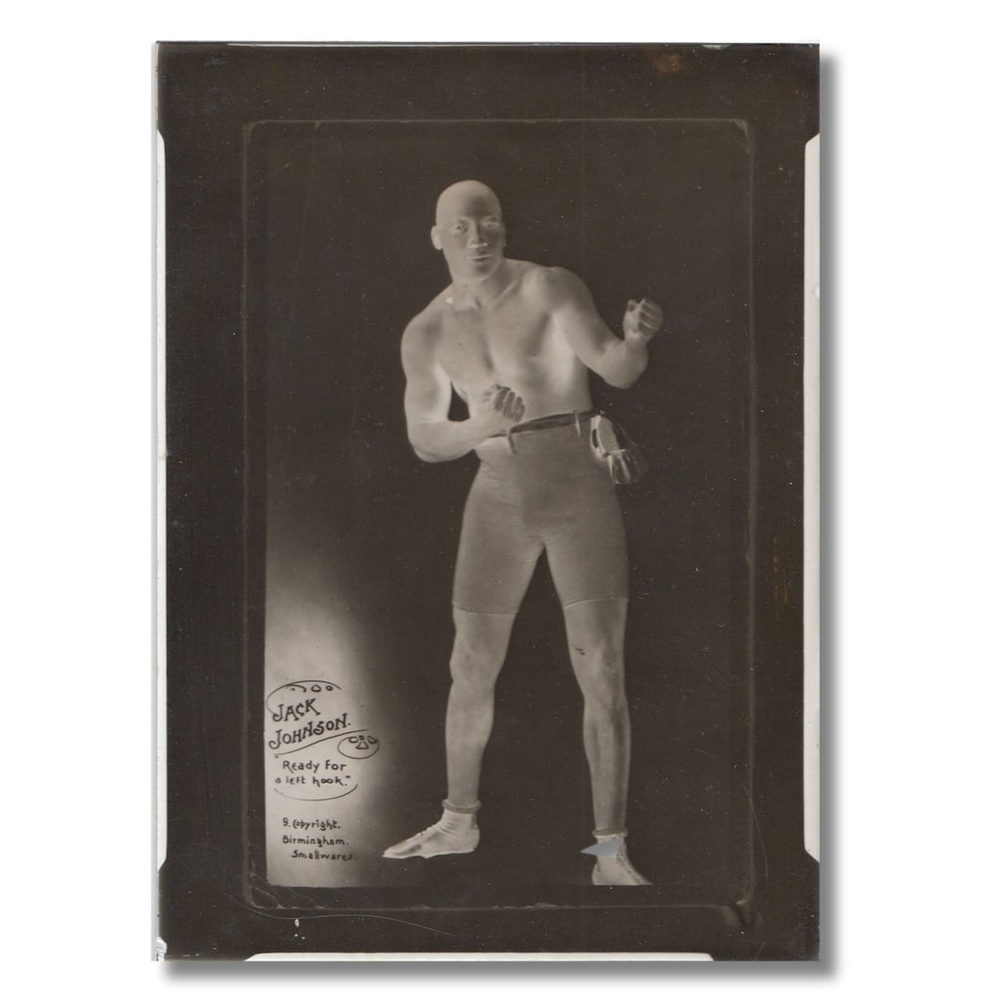 Rare Glass Negative for the 'Birmingham Smallwares' Promotional Postcard of Jack Johnson circa 1908 (1 of 2)