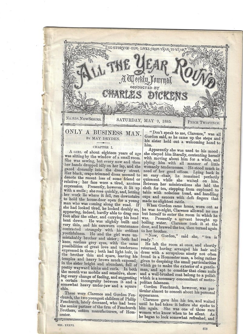 Great Britain 'All the Year Round' Saturday May 9, 1885. No. 858, Extremely Fine (1 of 1)
