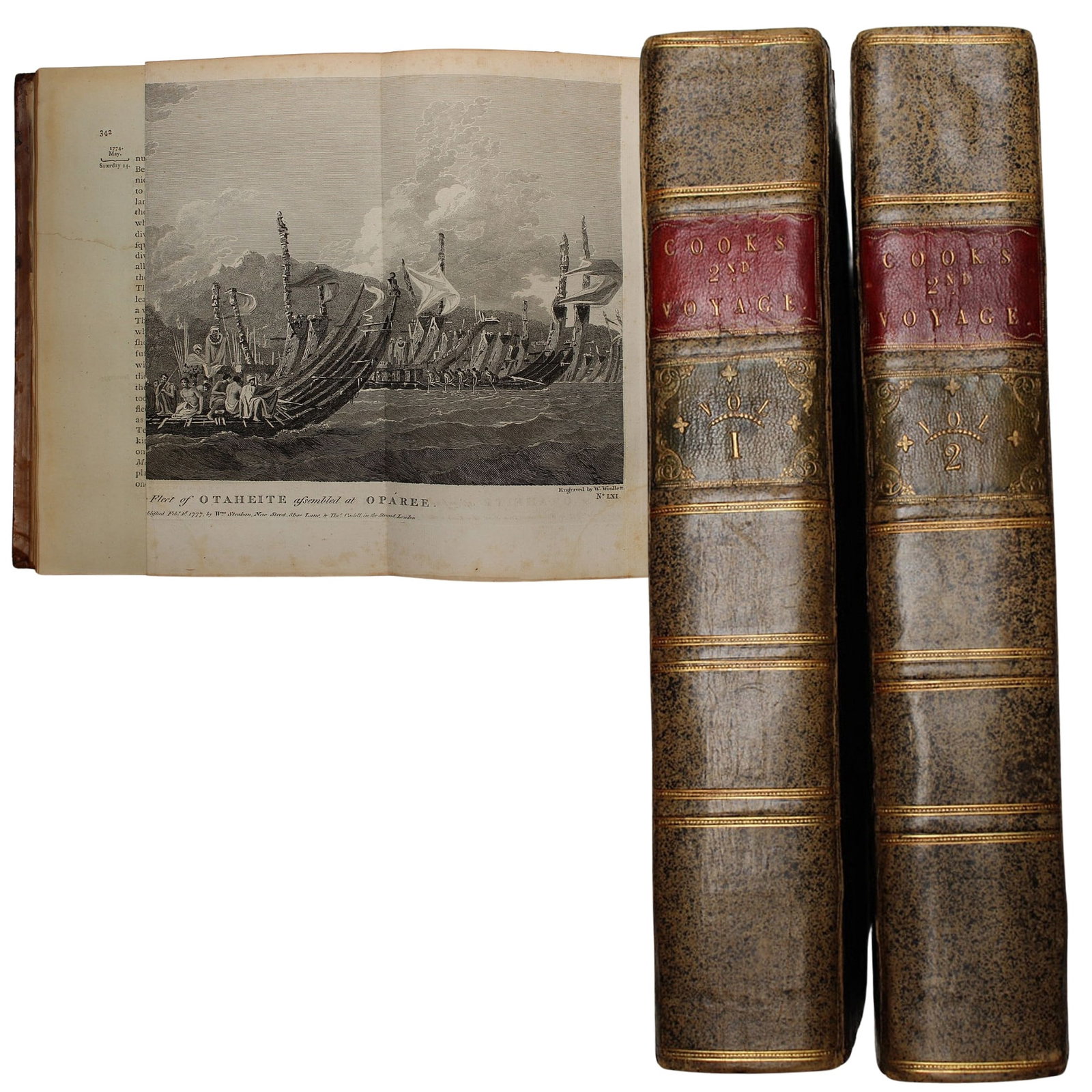 Cook's (James) 2nd Voyage. Fourth Edition in two leather-bound volumes (1 of 7)