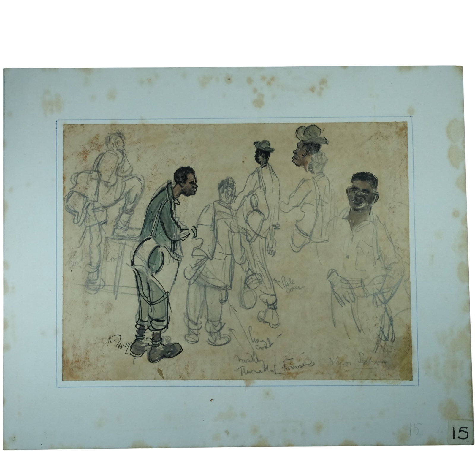 Tony Rafty (Australian 1915 - 2015) "American Negro on troopship to N.G." signed lower left (1 of 2)