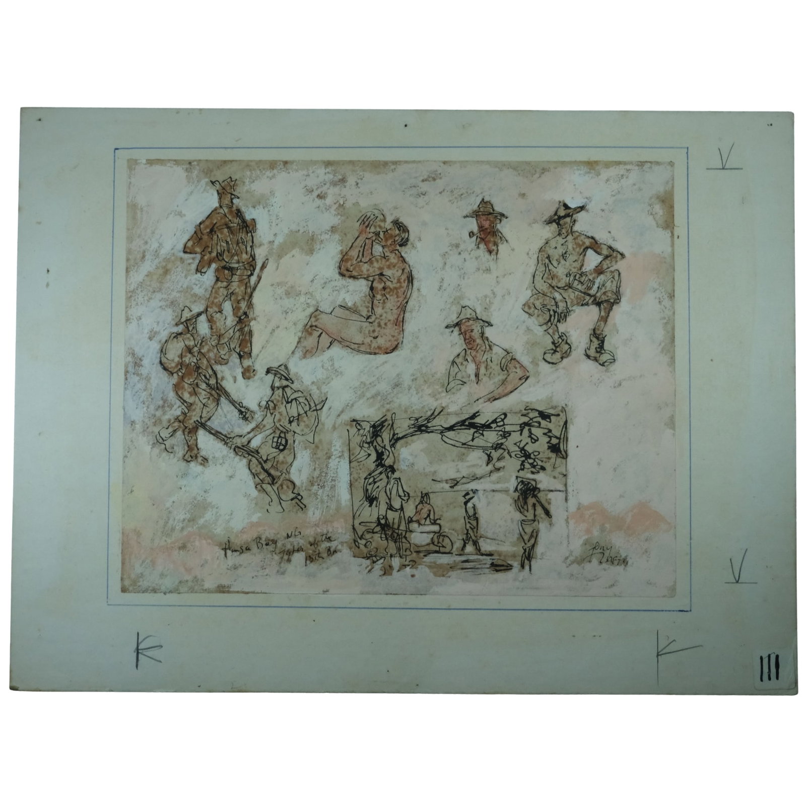 Tony Rafty (Australian 1915 - 2015) "Hansa Bay NG Types of 13th BN" signed lower right (1 of 2)