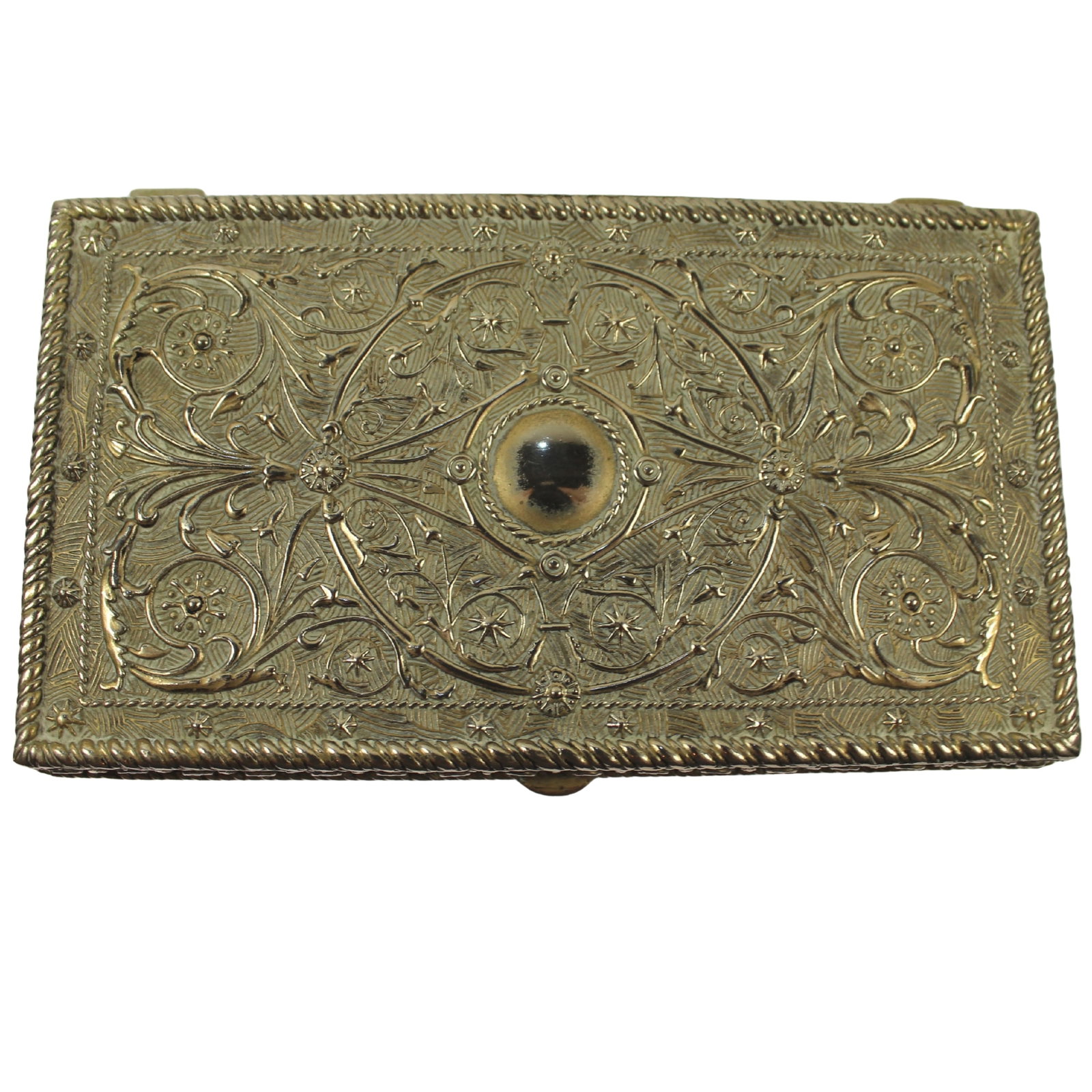 Silver-plated Jewelry box Treasure Box with pressed design: . Size 12.5cm x 5.5cm Medium Silver-plate