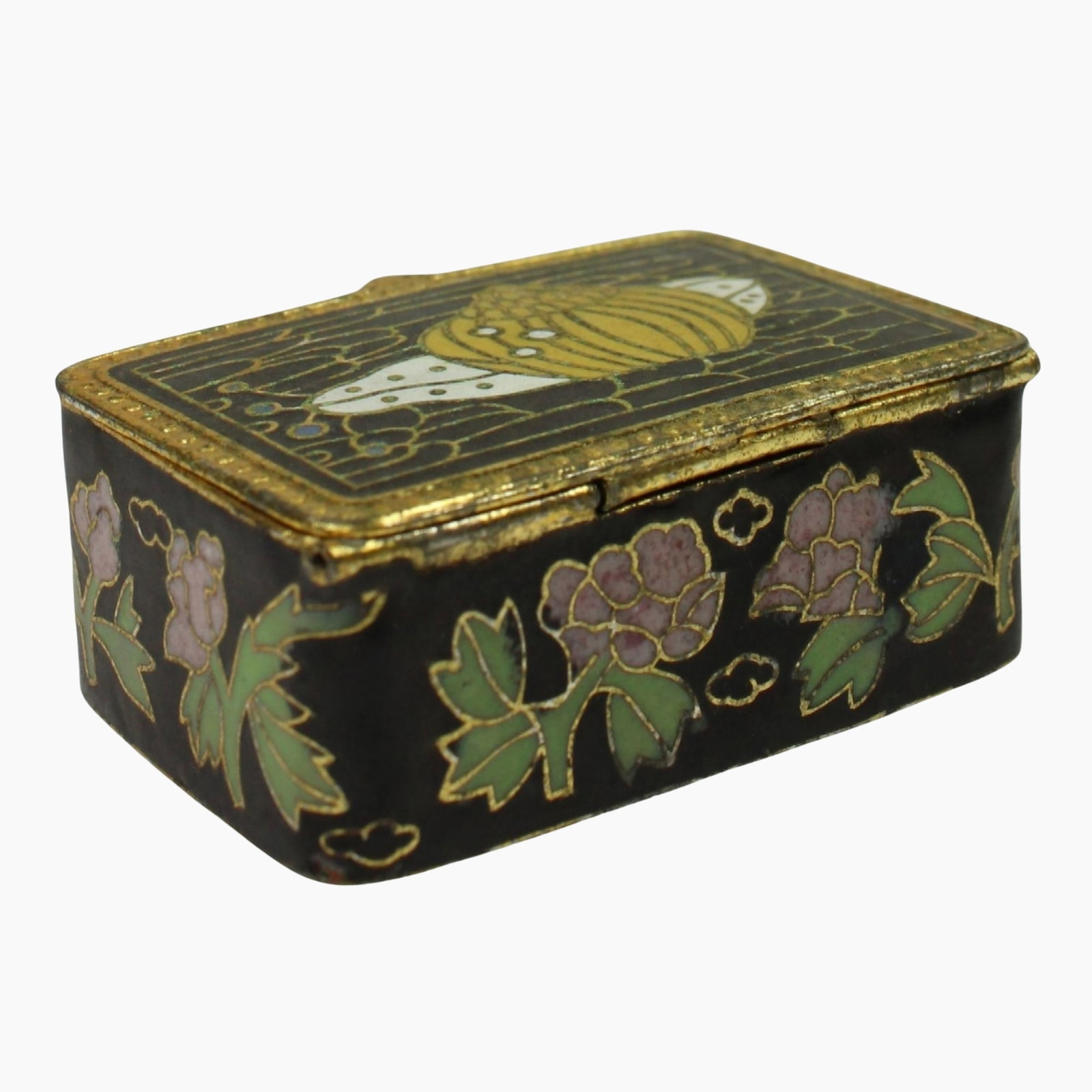 Small Chinese Cloisonne Container with Hinged Lid: . Size 4x3x2cms Medium Chinese Exhibited Cloisonne