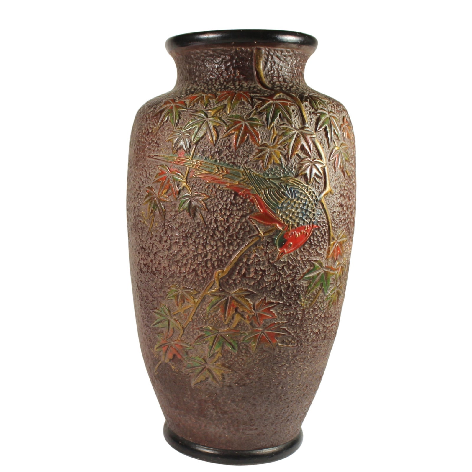 Vintage Japanese Black Tokanabe Vase c.1930s: Bird on Branch Hand-painted on side Size 28cm Tall Exhibited Decorative Art