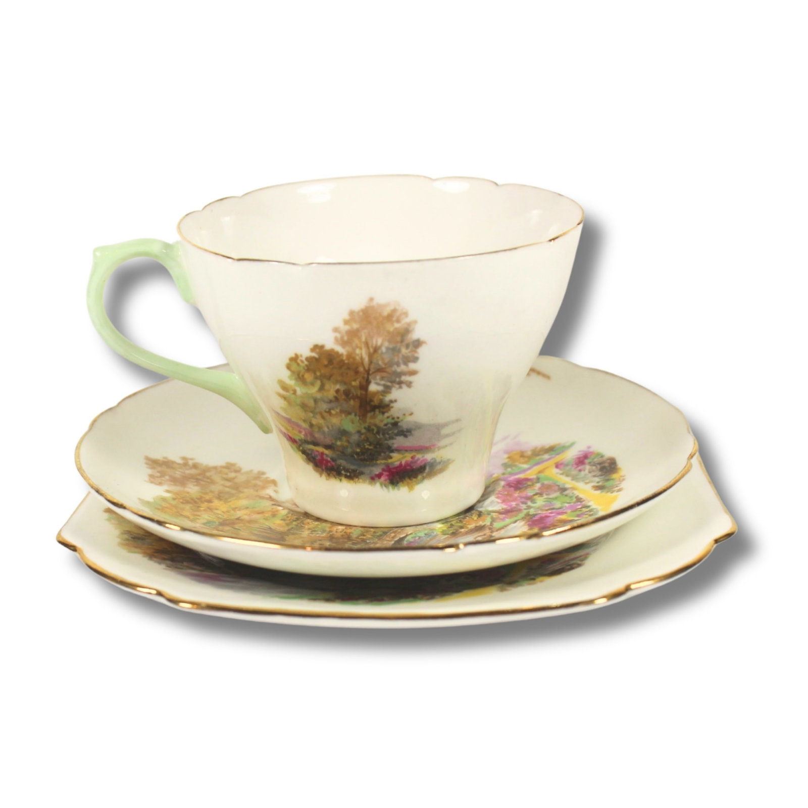 Vintage Shelley ‘Heather’ Trio Bone China Teacup, Saucer & Tea Plate Trio (1 of 9)