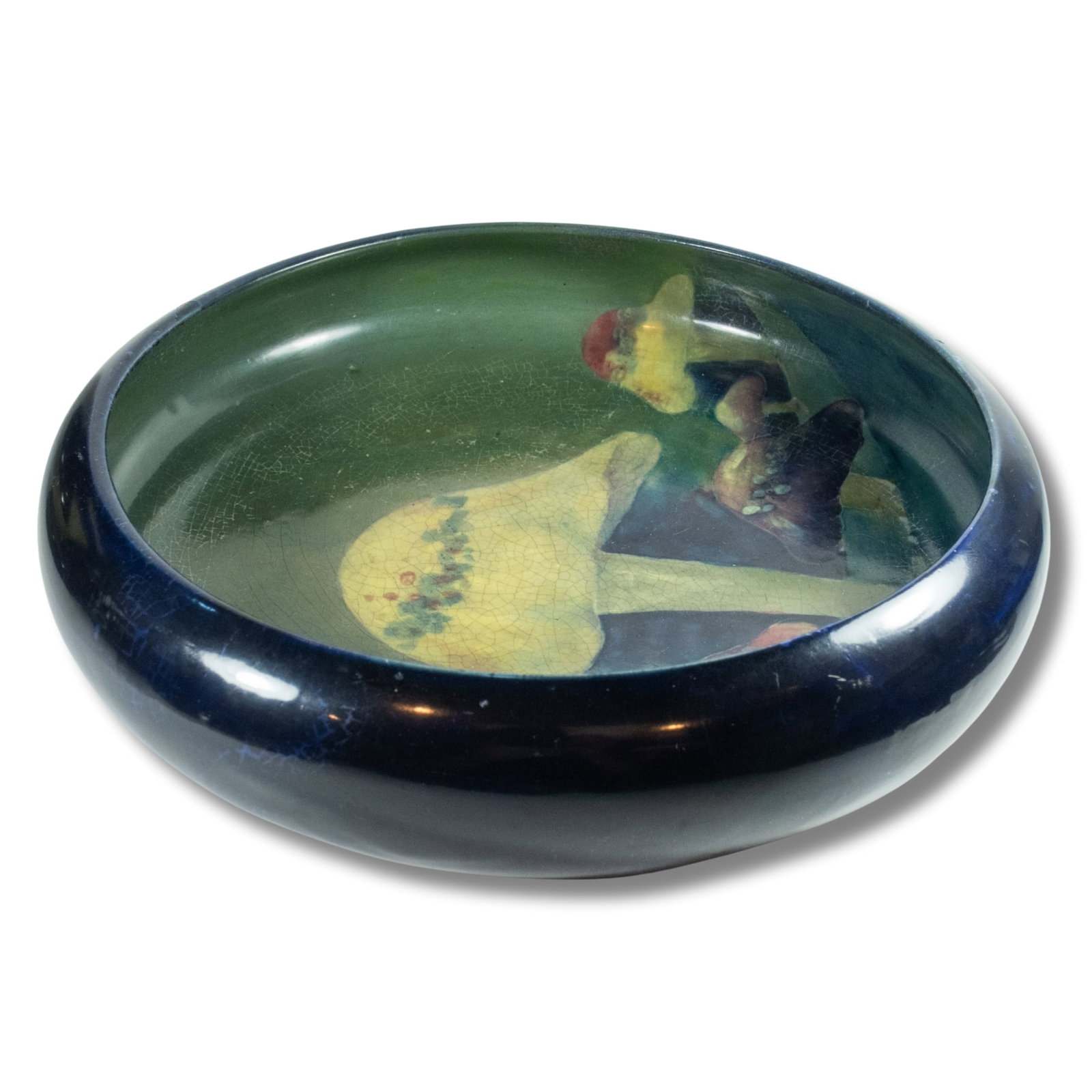 Moorcroft Claremont Blue Bowl with inverted rim and hand-painted internal Toadstool decoration c1905 (1 of 5)