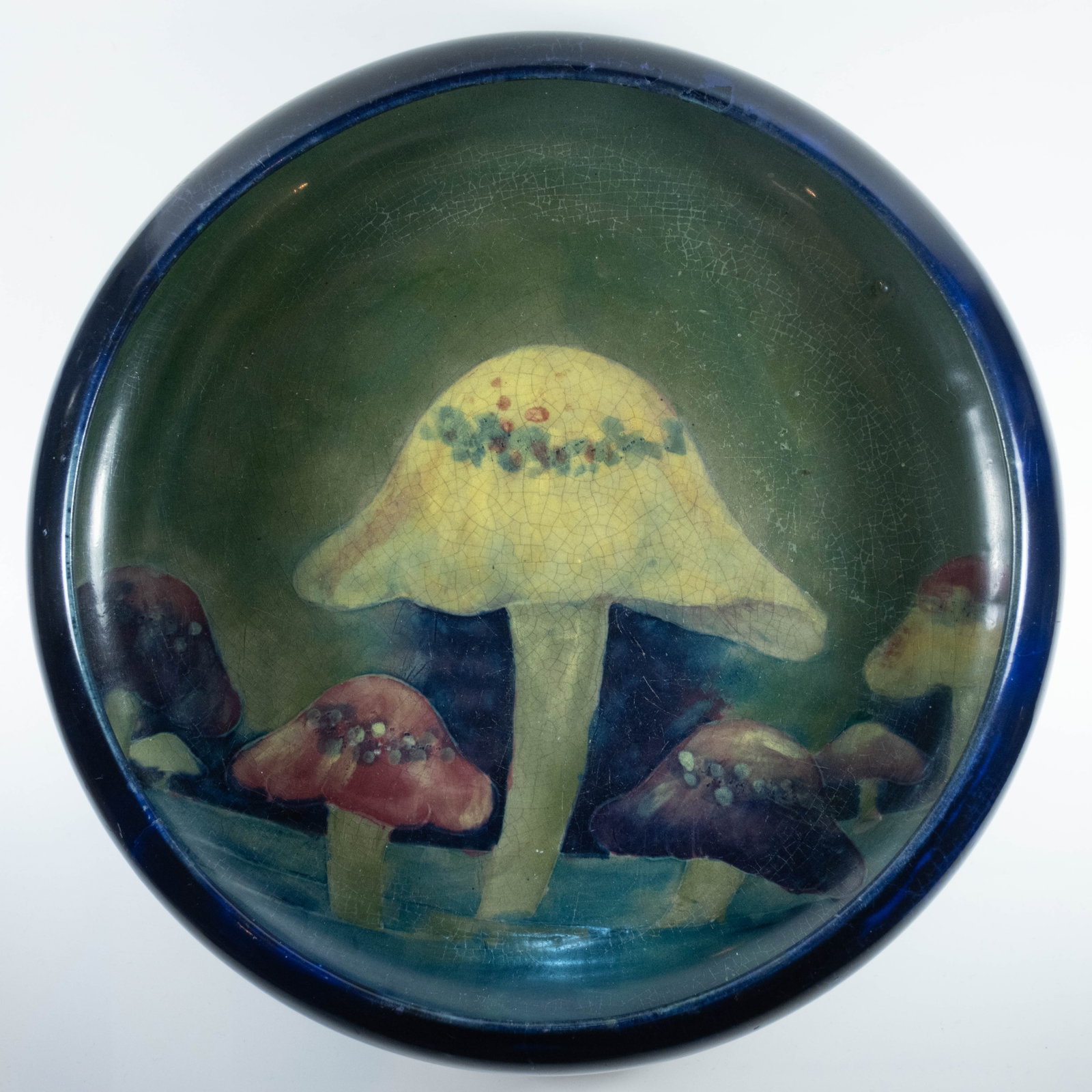 Moorcroft Claremont Blue Bowl with inverted rim and hand-painted internal Toadstool decoration c1905 - 3