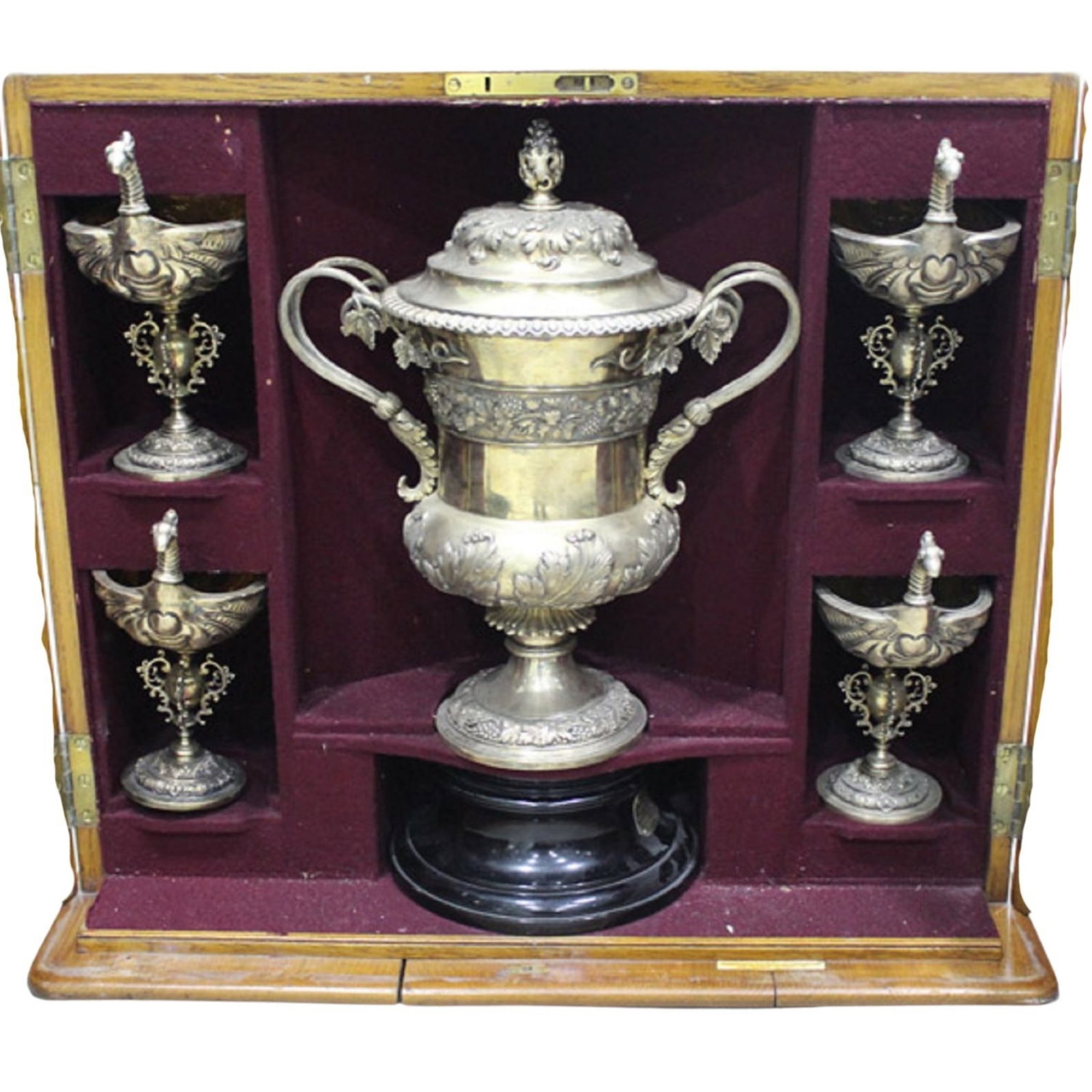 Sterling (925) Silver Urn with gilded interior with matching Silver Goblets in the form of Griffins (1 of 4)