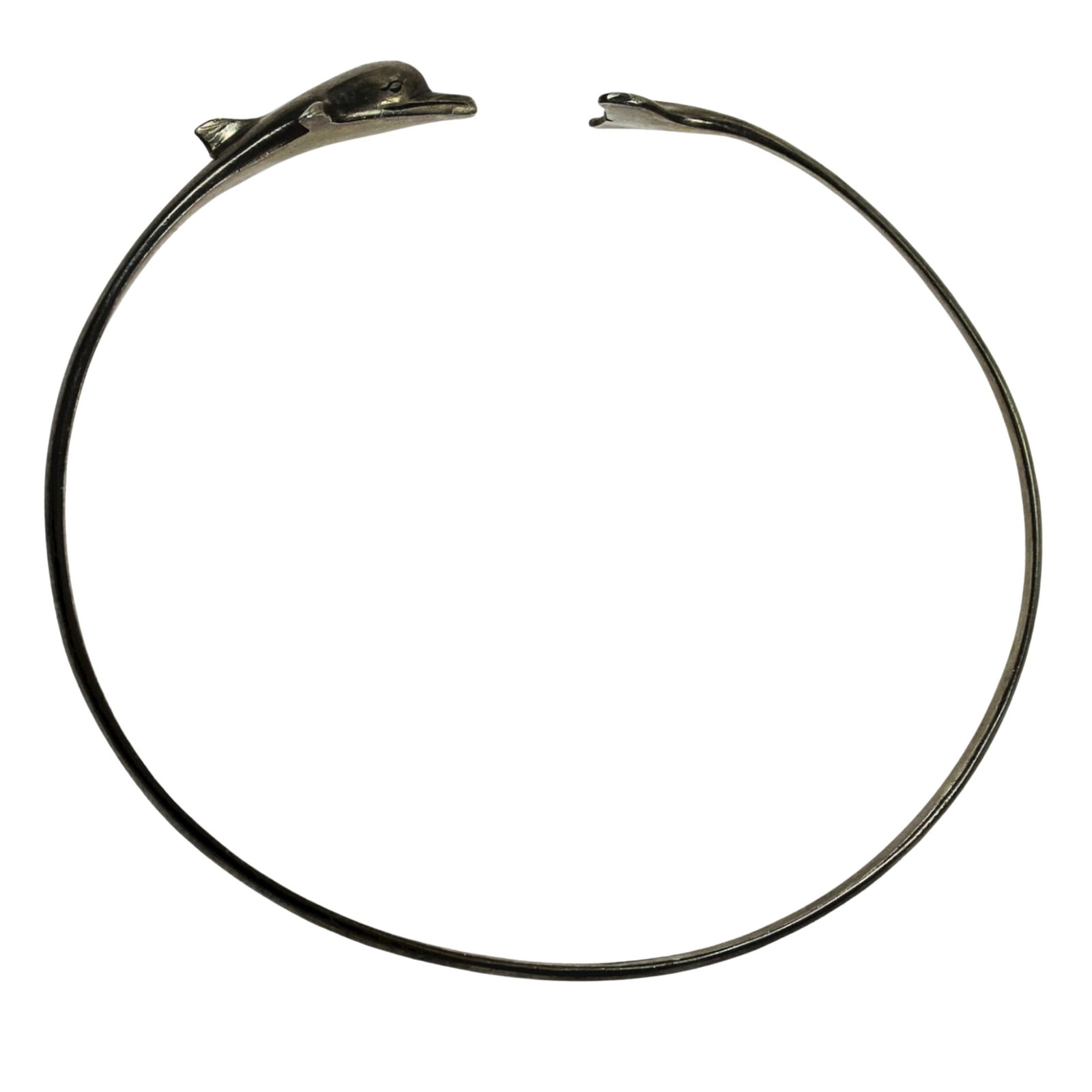 Open-ended Dolphin Bangle in Sterling (925) Silver: . Size ASW 0.61 Troy oz. Diameter 8cms Medium Bracelets