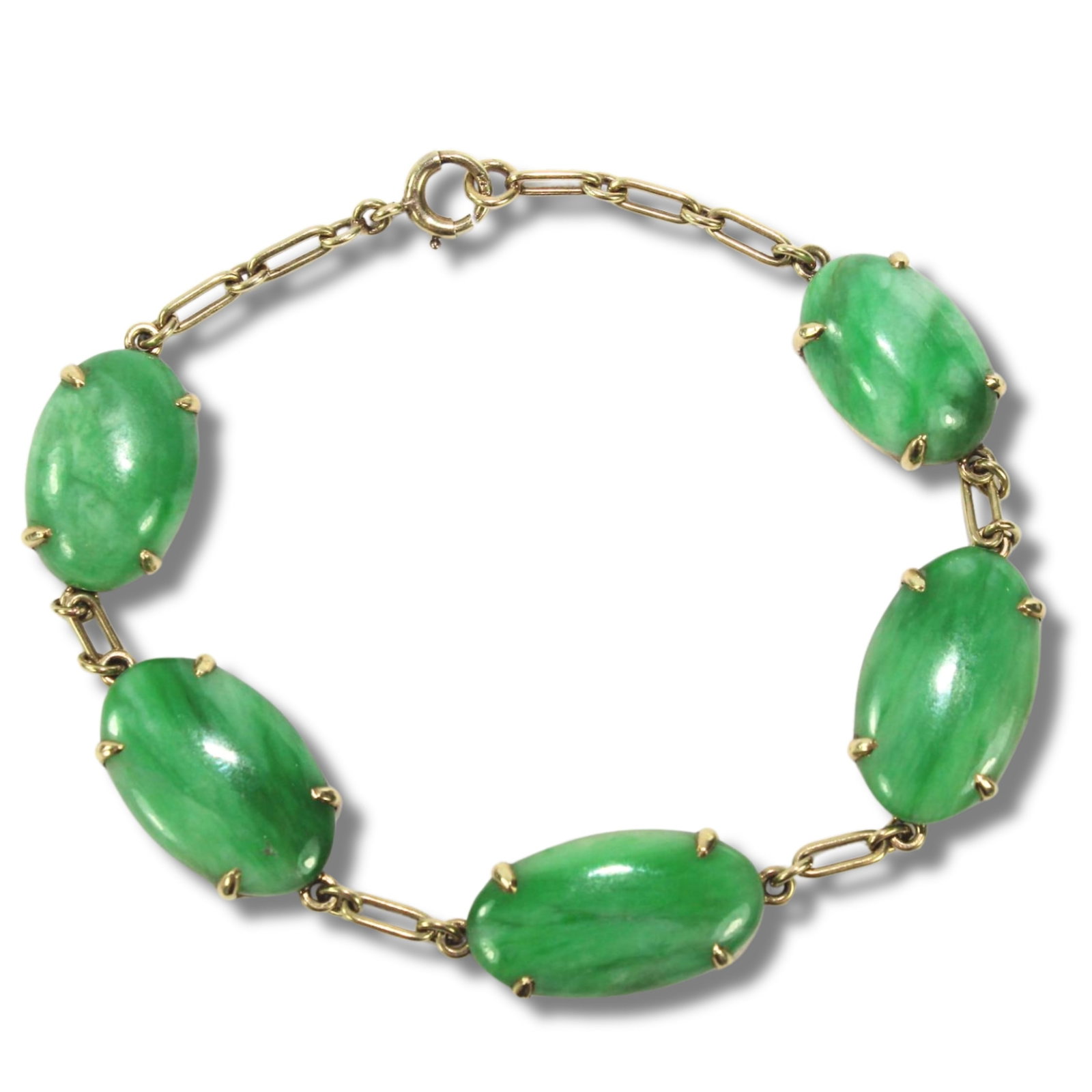 Exquisite Green Jade Link Bracelet in 12ct Yellow Gold (1 of 1)