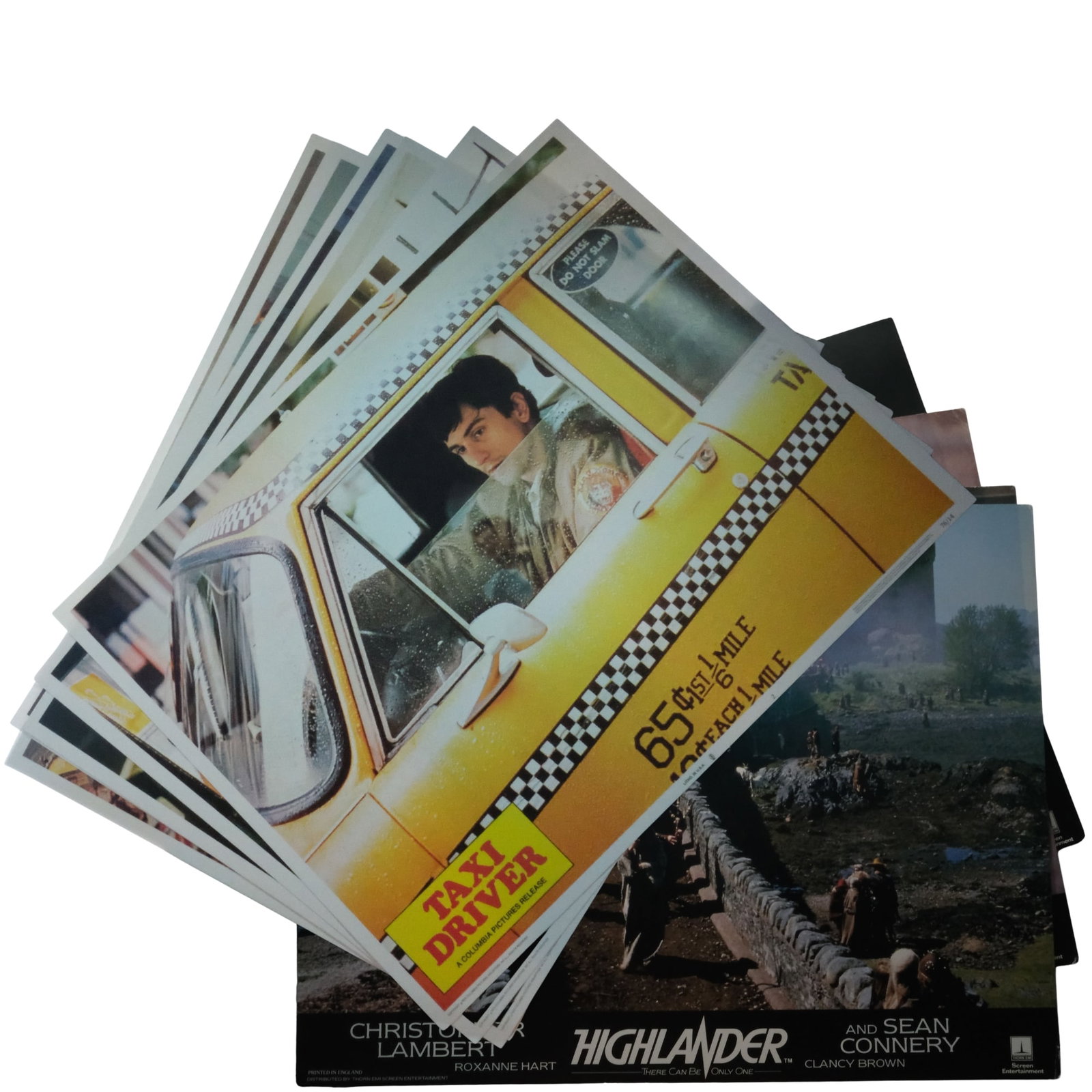 Taxi Driver (Columbia © 1975) & Highlander (Thorn / EMI ©1986) Lobby Cards, near Mint Sta: Taxi Driver (Columbia © 1975) (Set of 8) & Highlander ( Thorn / EMI ©1986) (Set of 4) Lobby Cards, near Mint State Size 36.5x24cms Medium Collectables
