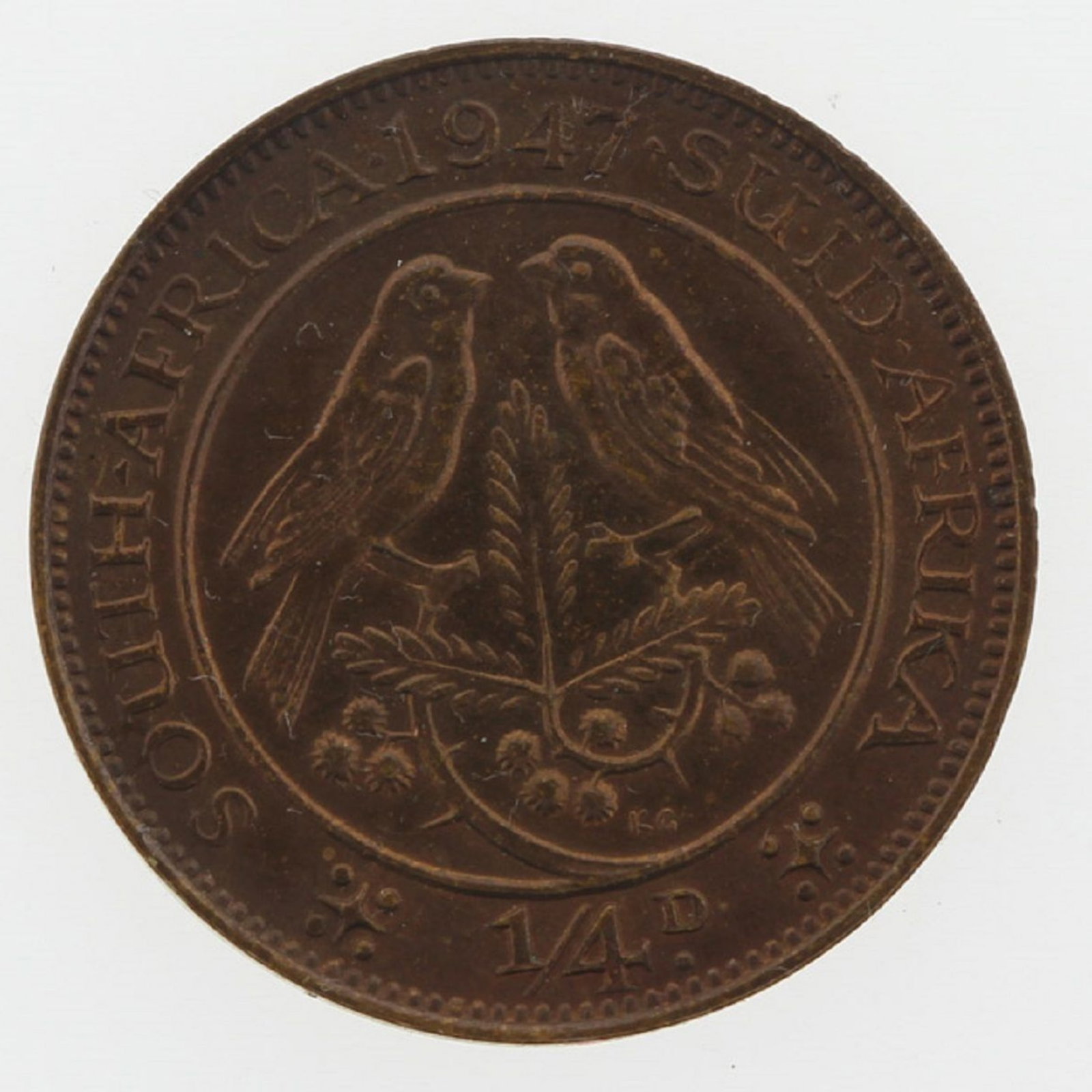 South Africa 1947 Proof 1/4d, near FDC: . Condition Toned obverse Medium Coins, Monies & Stamps
