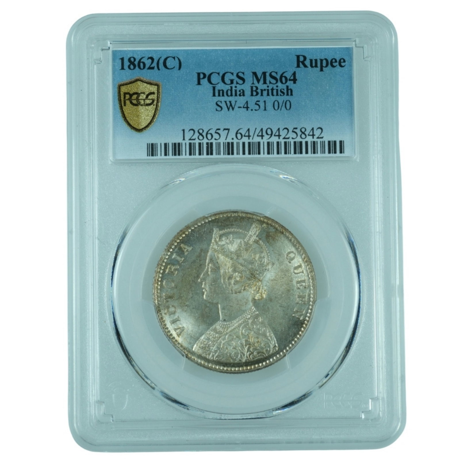 India (British) 1862 (C) Silver (917) Rupee, PCGS MS64 (Population 9) (1 of 2)