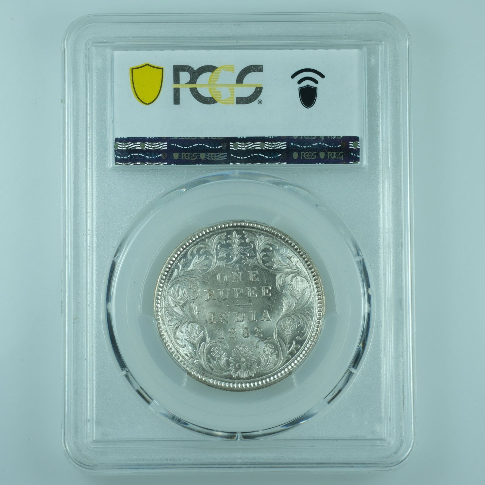 India (British) 1862 (C) Silver (917) Rupee, PCGS MS64 (Population 9) - 2
