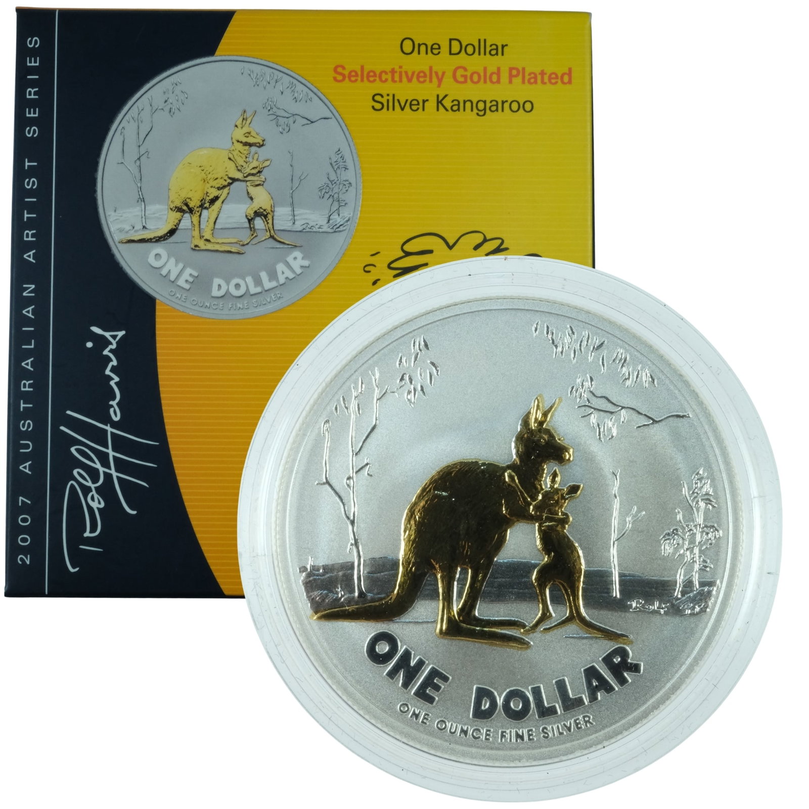 Australia 2007 'Kangaroo' Selectively gold Plated Silver (999) $1, FDC (1 of 3)