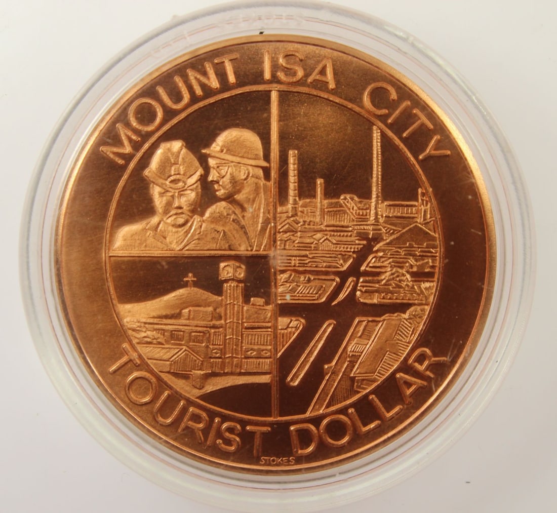 Australia Mt Isa Copper Tourist Dollar, Uncirculated: . Size Diameter 45mm Medium Collectables