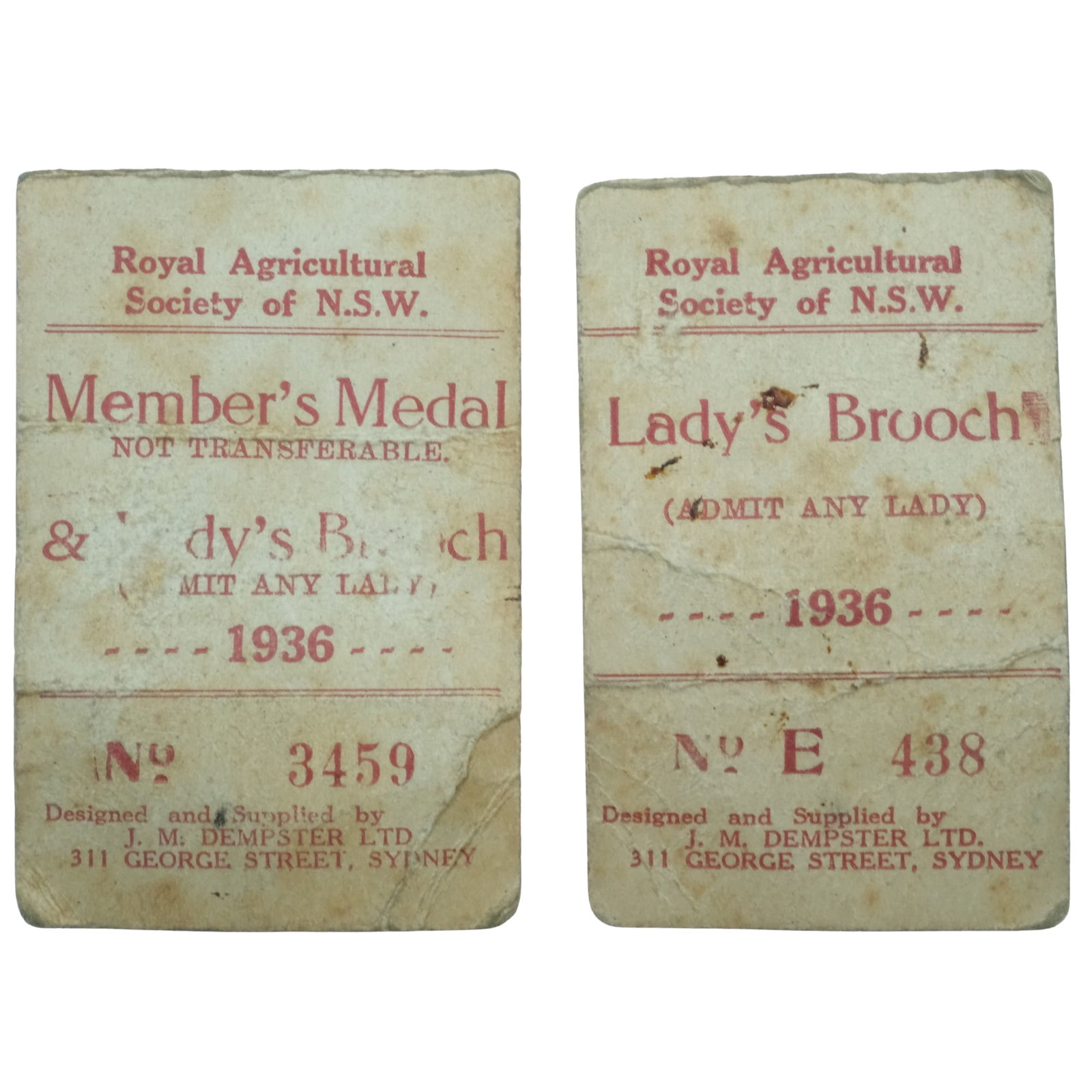 New South Wales 1936 R(oyal) A(gricultural) S(ociety) Members Medal & Lady's Brooch: . Size Carlisle 1938/10.Diameter 31mm. Scarce Medium Collectables