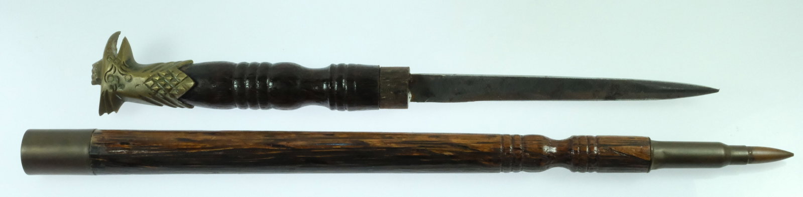 Decorative Dagger with Eagle Head Brass Pommel in Sheath finished with a 308 Winchester Cartridge - 2