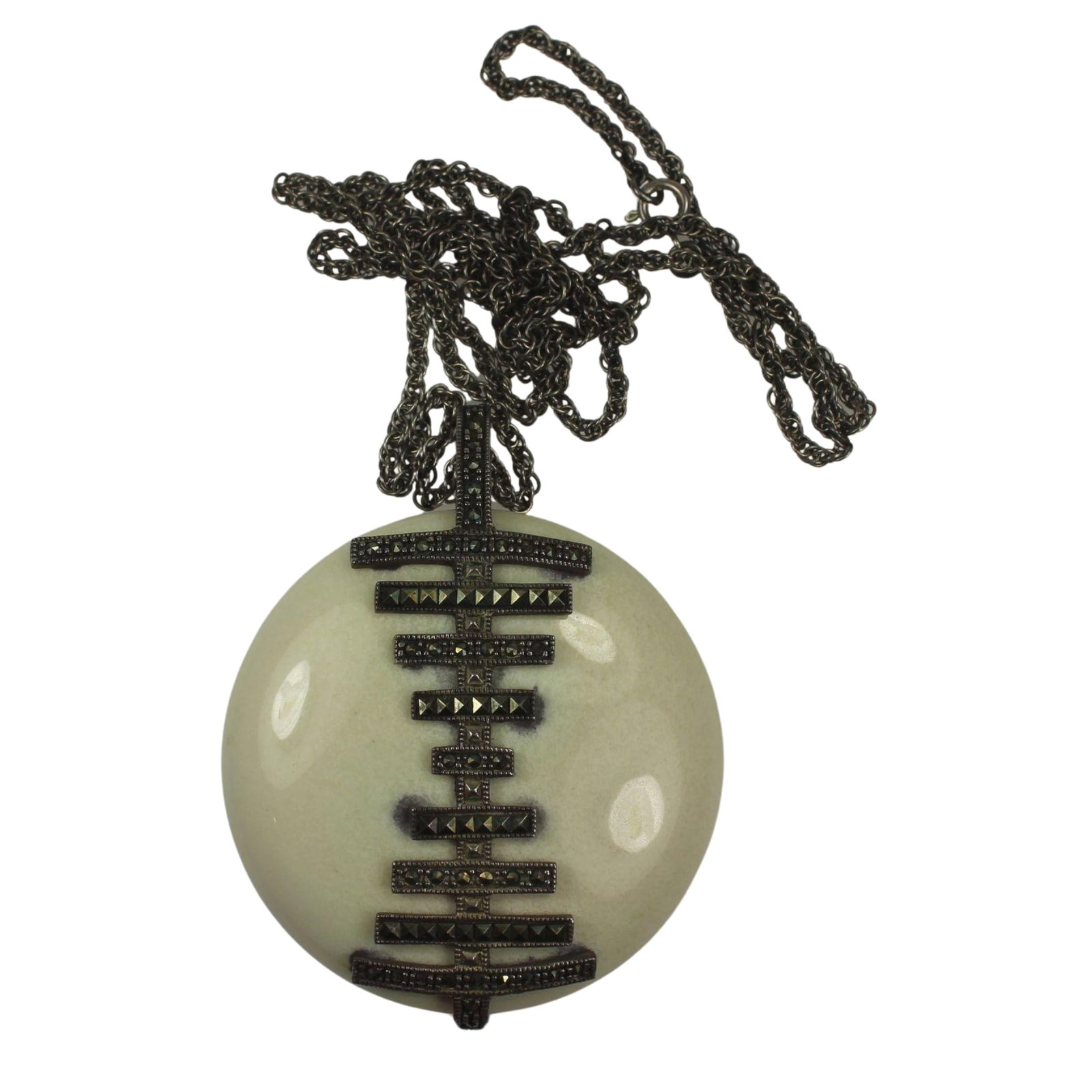 White Ceramic Pendant with applied Sterling (925) Silver & Marcasite design (1 of 2)