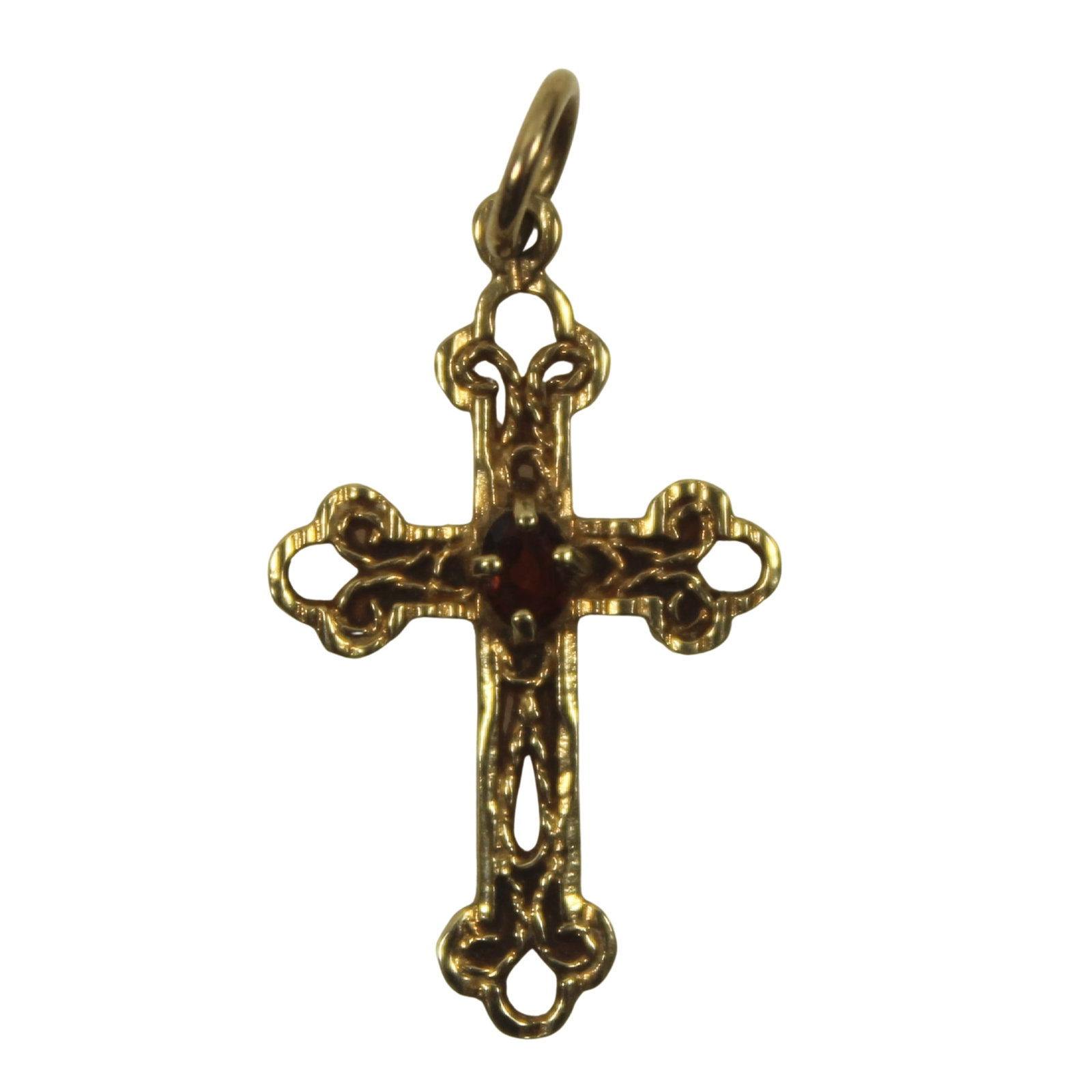 Yellow Gold Cross in 9ct Yellow Gold with Central Garnet: . Size Weight 0.92gms Medium Necklaces & Pendants