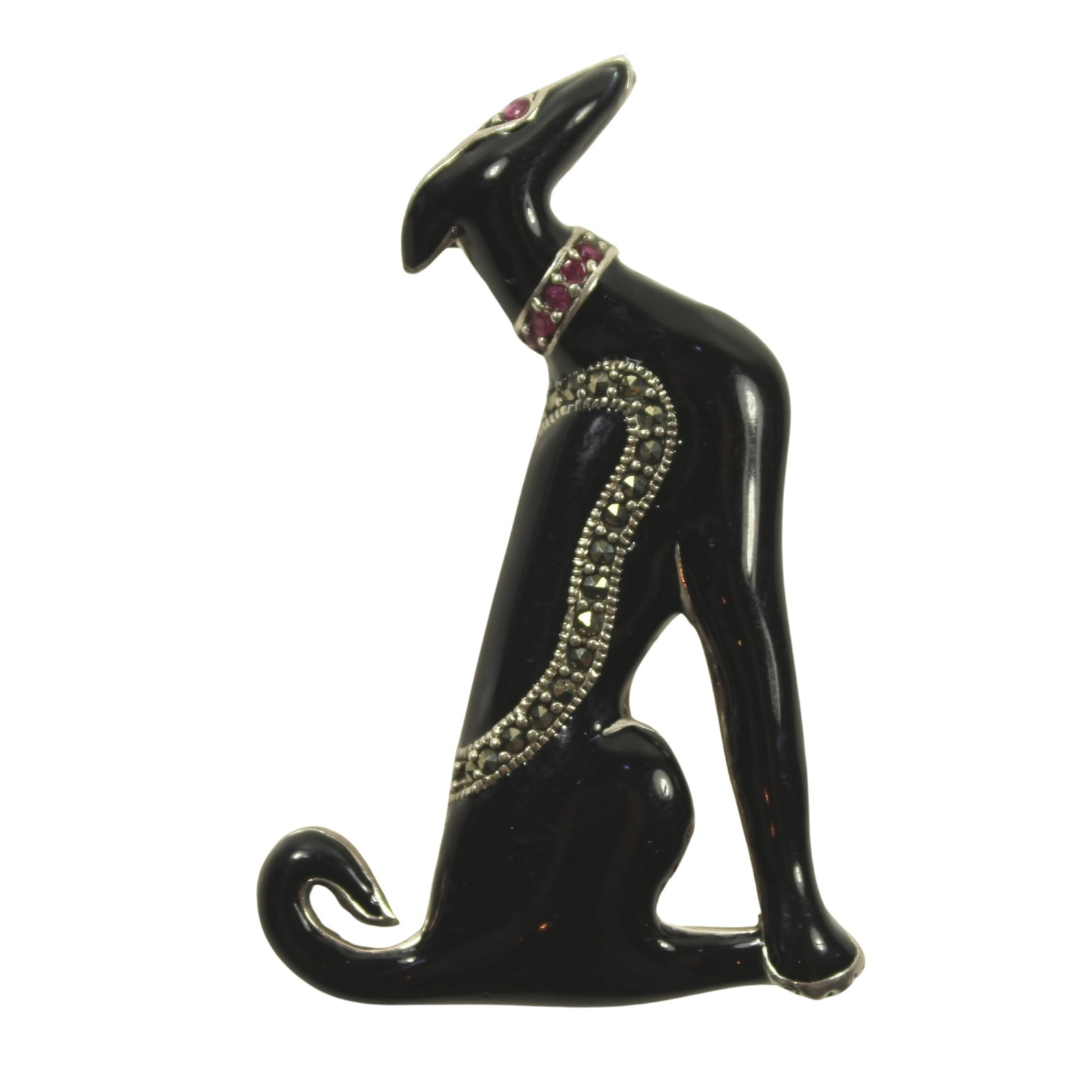 Black Enamel Poodle Brooch with Marcasite Highlights in Sterling (925) Silver (1 of 2)