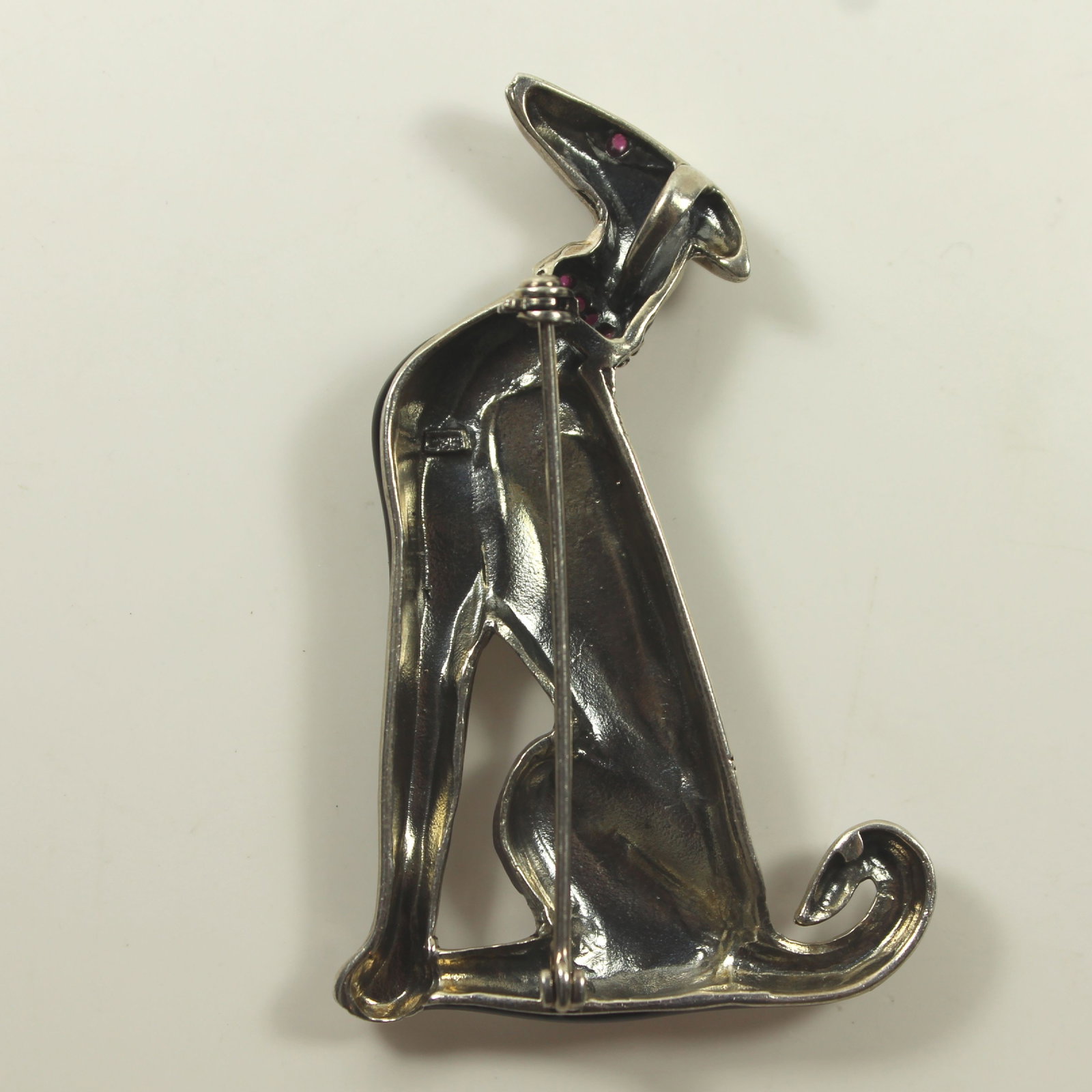 Black Enamel Poodle Brooch with Marcasite Highlights in Sterling (925) Silver - 2
