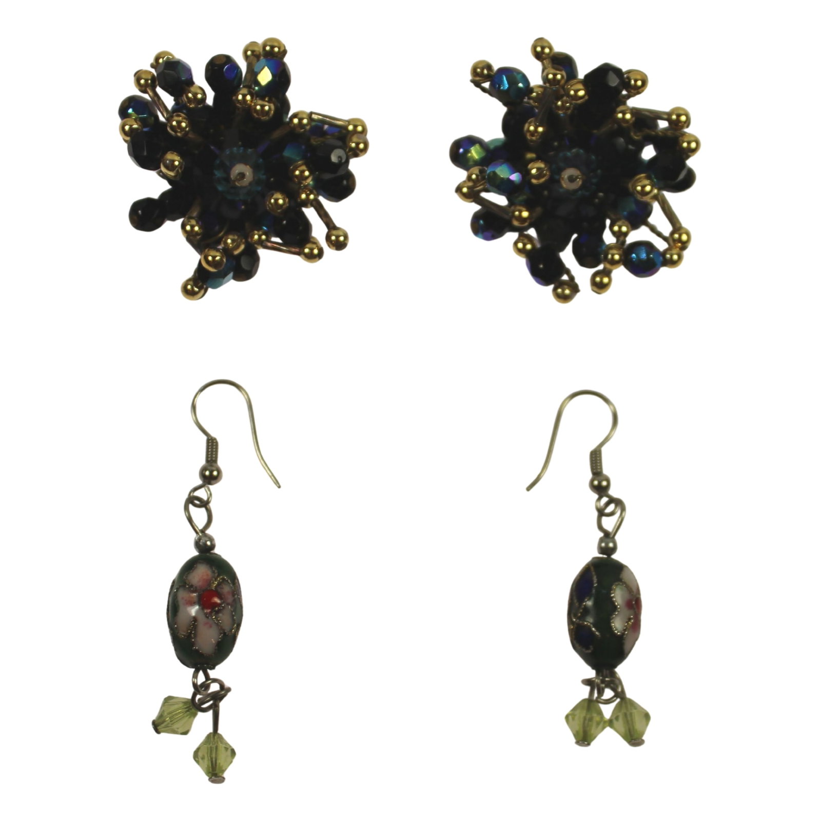 Vintage Coloured Crystal & Glass Earrings (2 pairs): Crystal Earrings are Clip-on Medium Earrings