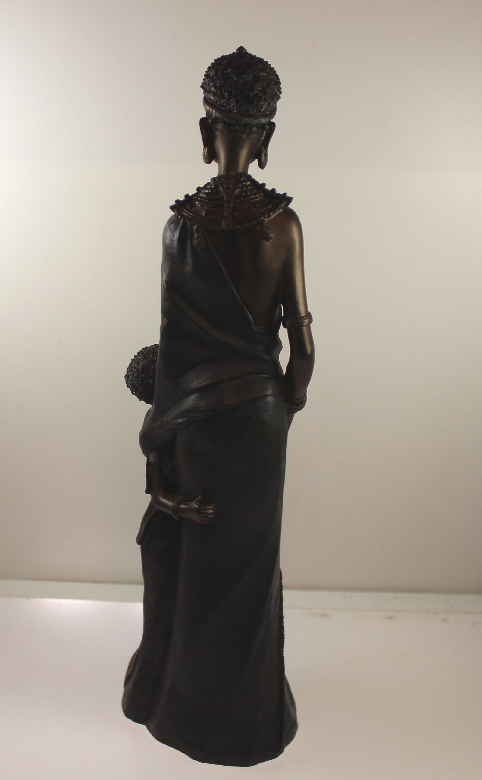 Bronzed Porcelain Statue of an African Native Female and Small Child - 2