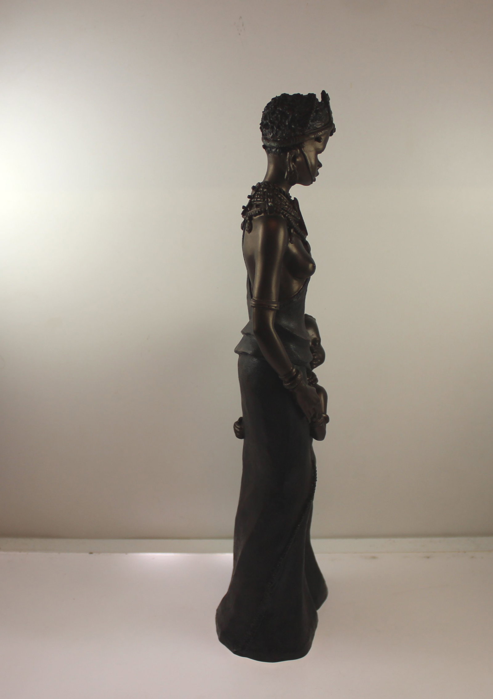 Bronzed Porcelain Statue of an African Native Female and Small Child - 4