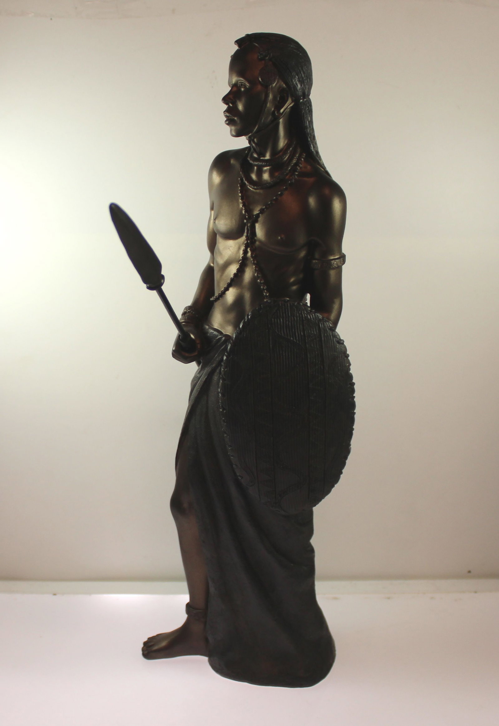 Bronzed Porcelain Statue of an African Native Male Warrior - 4